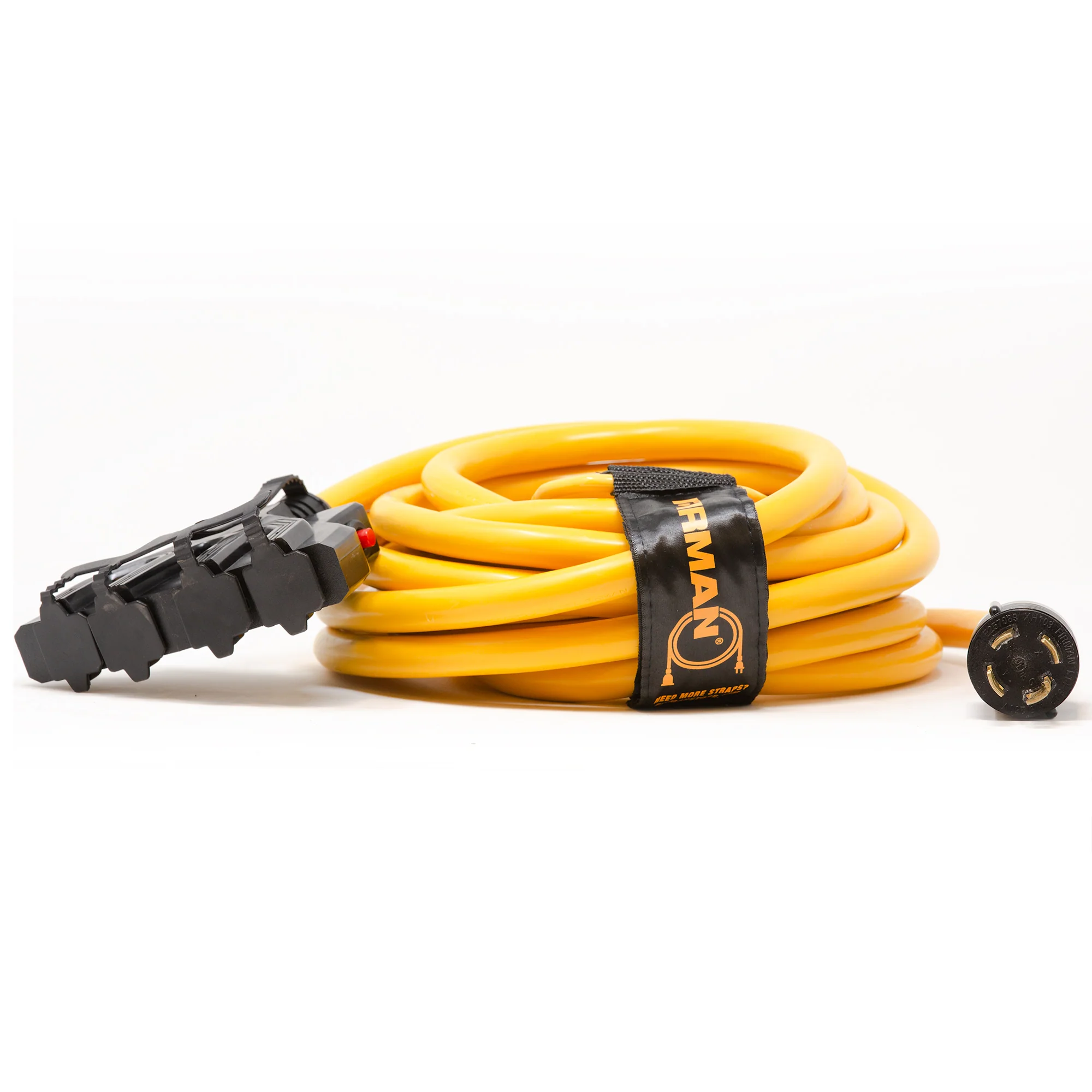25ft  Heavy Duty L14-30P to (4) 5-20R Power Cord With Storage Strap