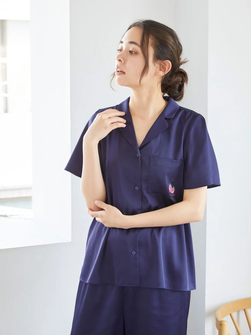 Strawberry Embroidered Satin Sleep Shirt