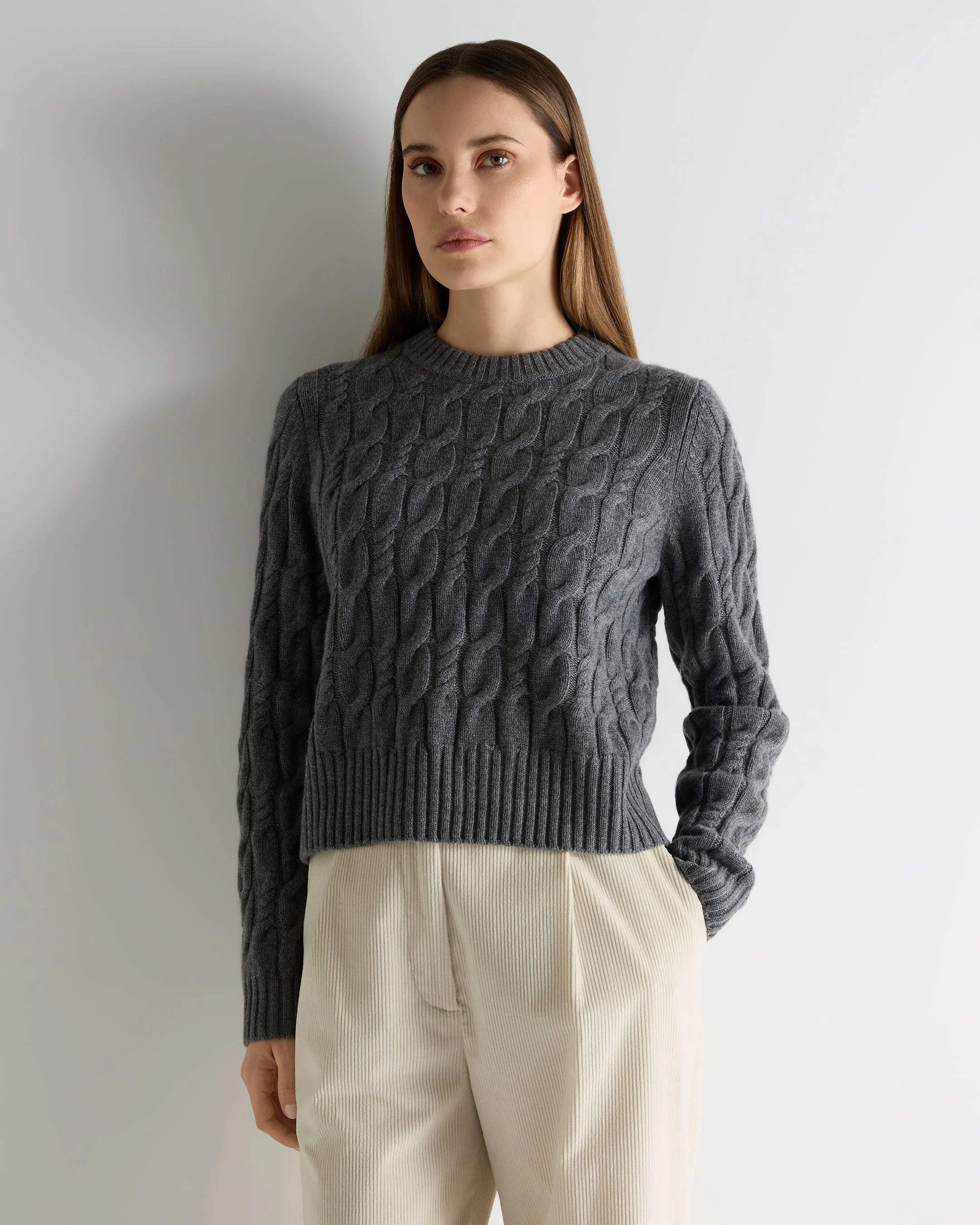 Women's Cable Cashmere Sweater Elephant Grey