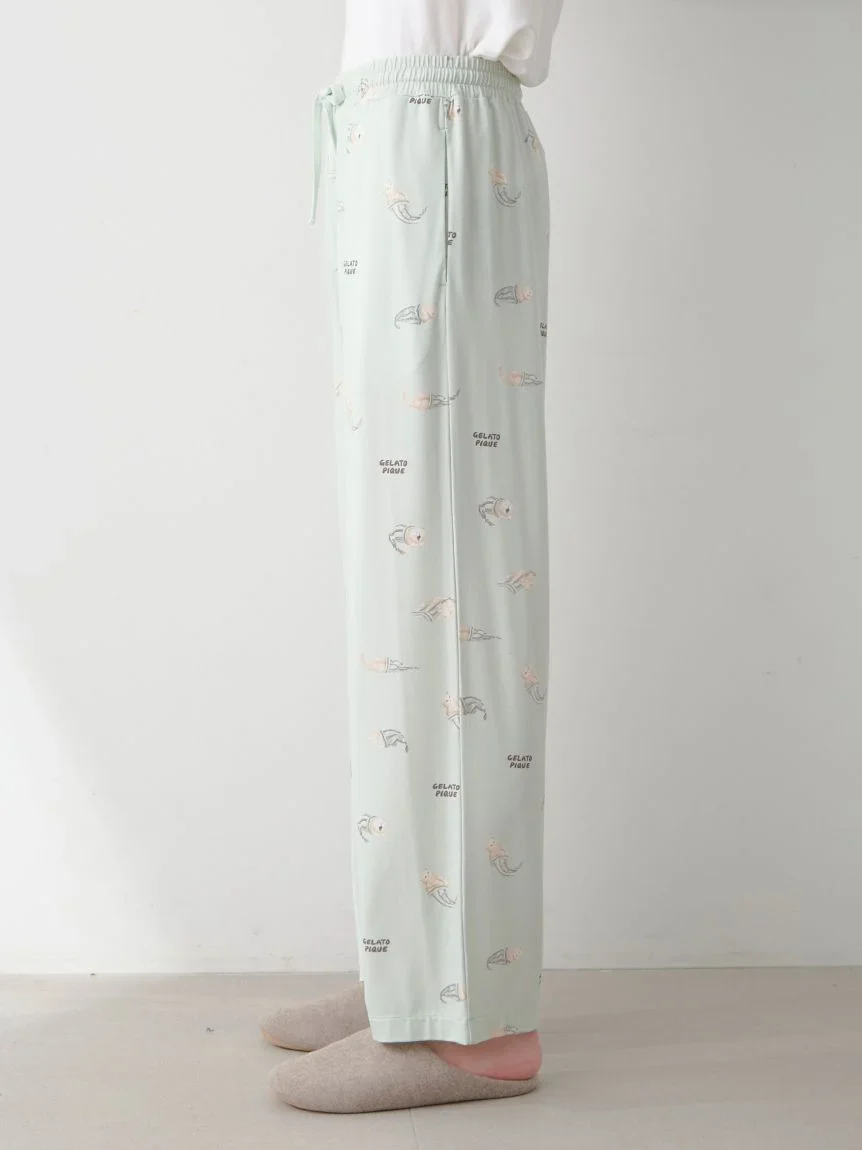 Mens Sleeping Cat Rayon All-over Print Pants