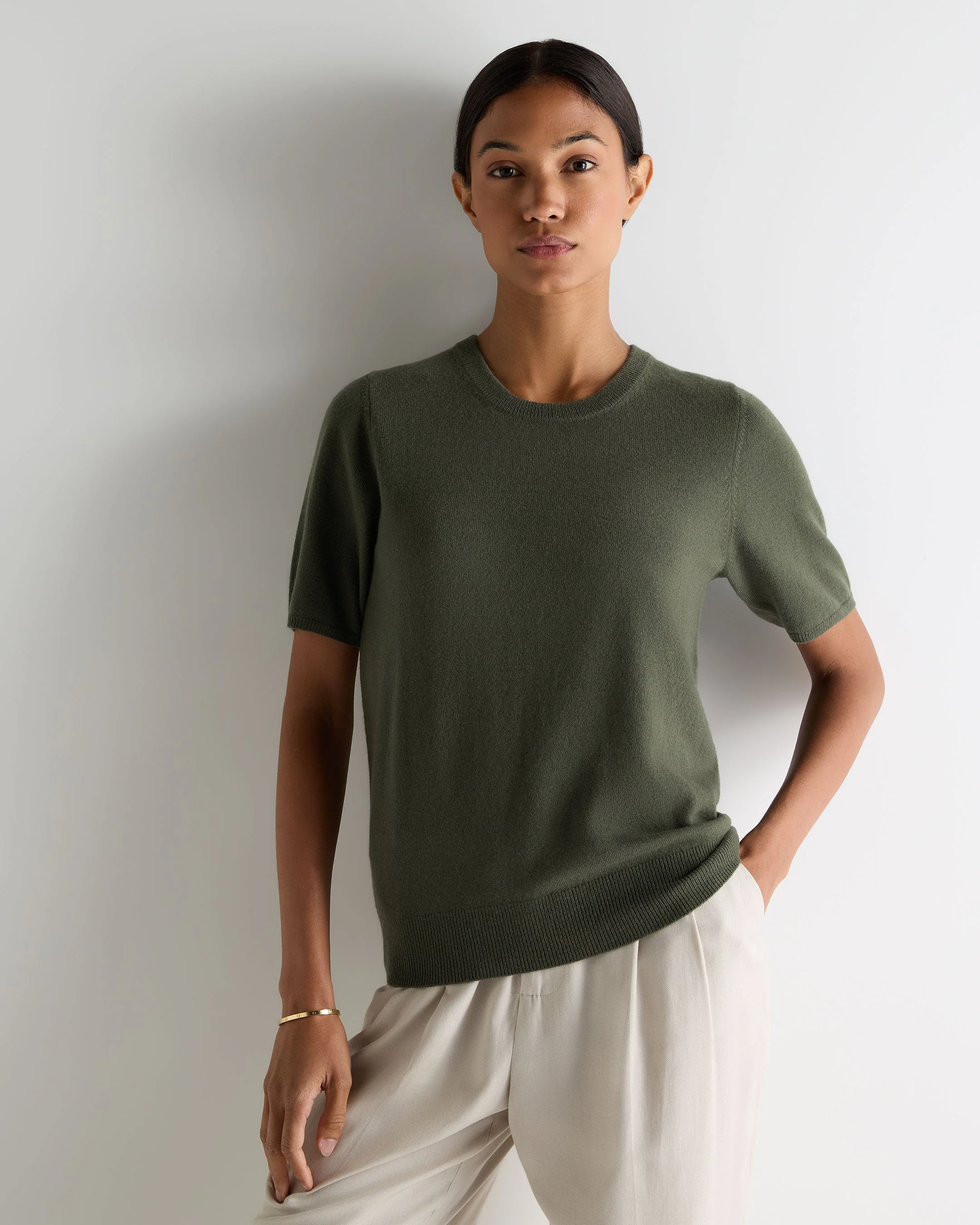 Women's Milly Classic Cashmere T-Shirt Army Green