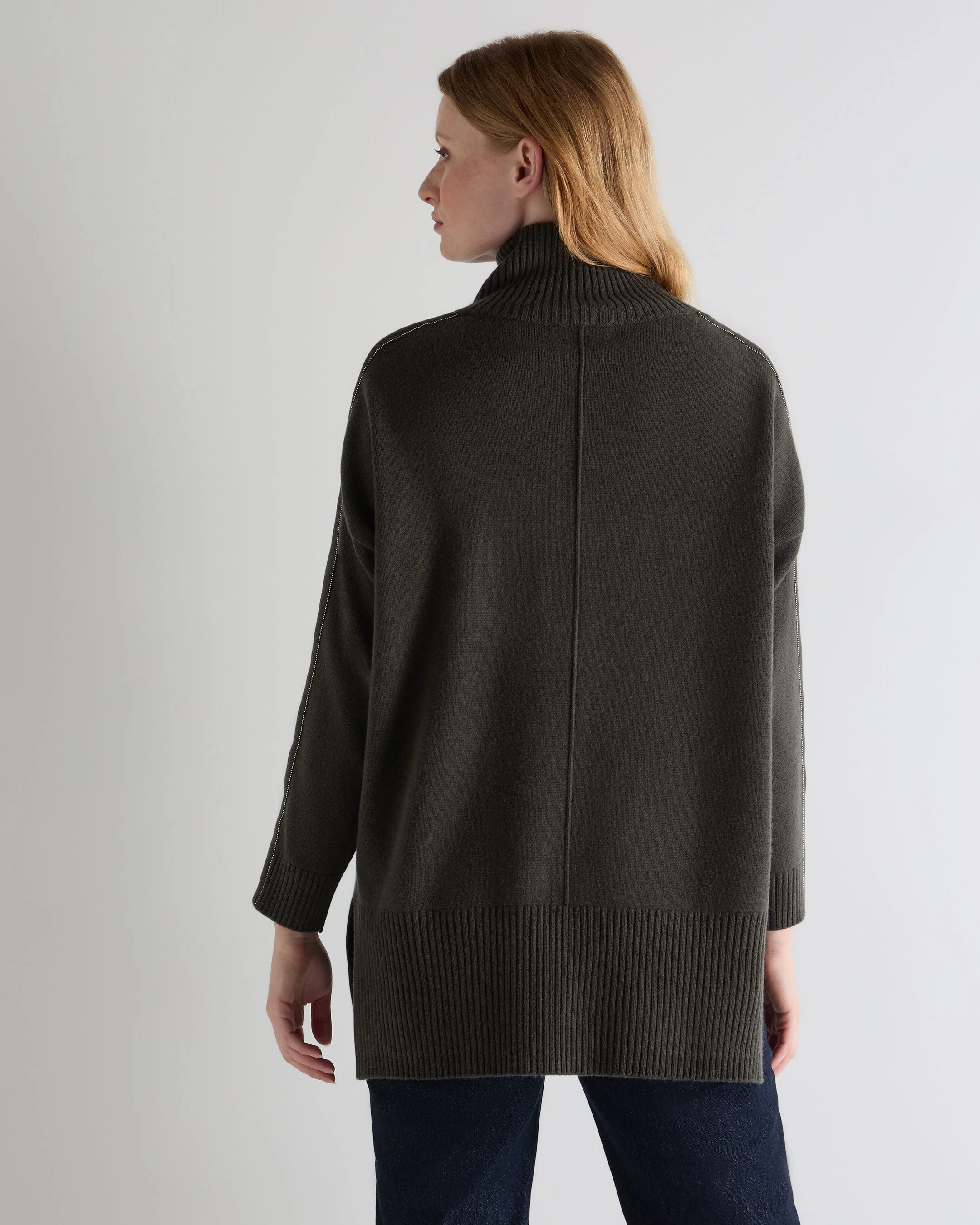 Women's Mock Neck Long Cashmere Sweater Arabica Khaki Green