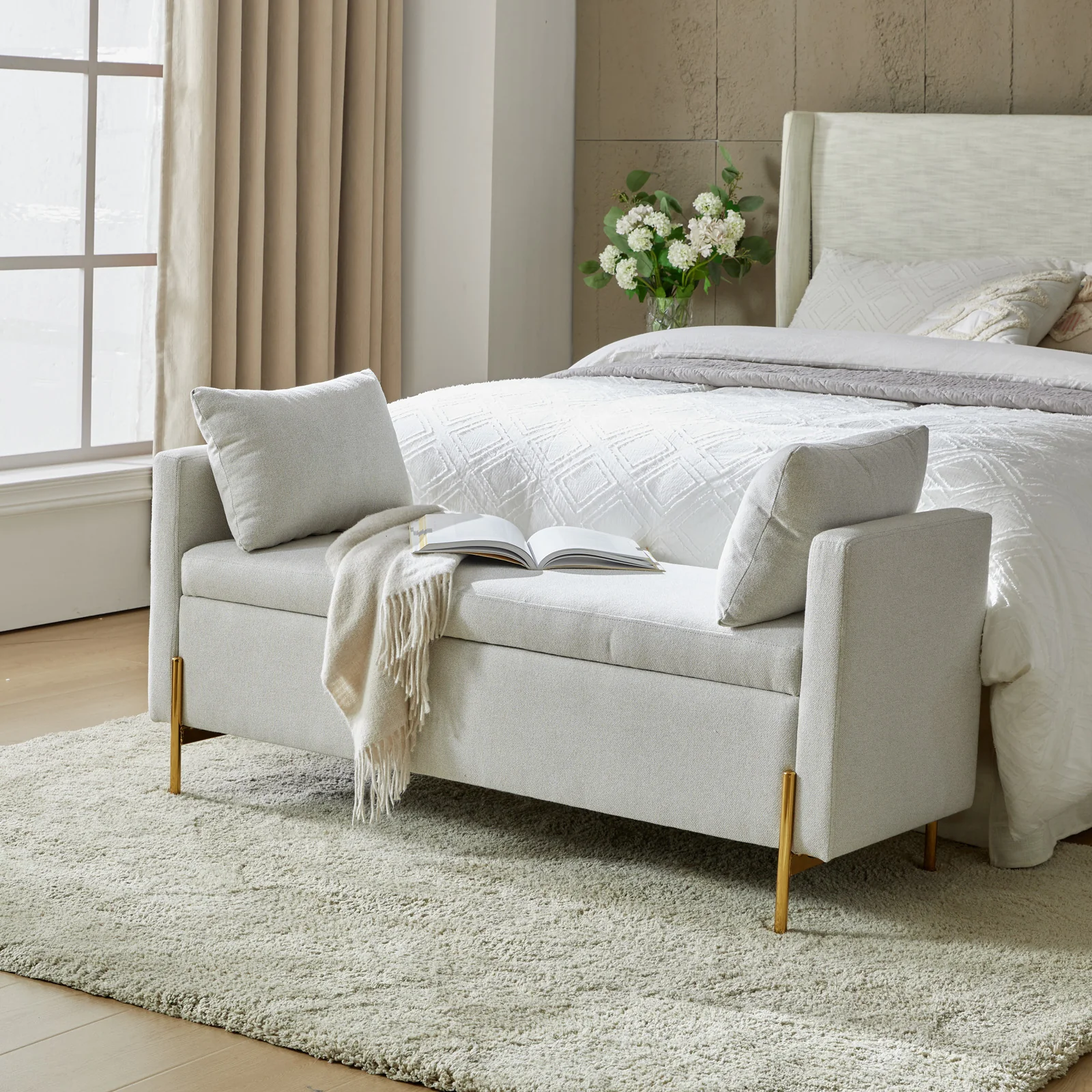 Arrigo Upholstered Flip Top Storage Bench in Grey