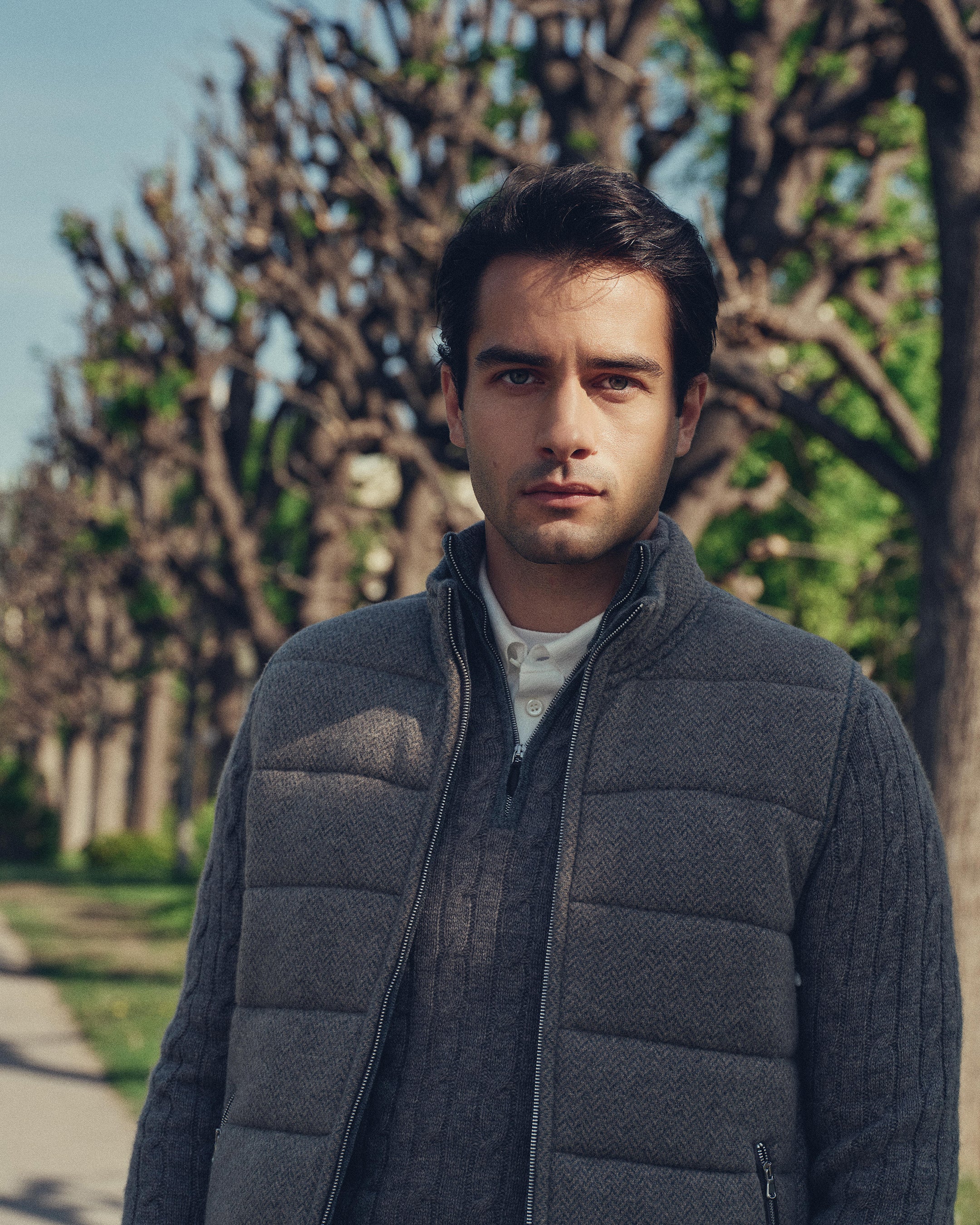 Men's Mall Herringbone Cashmere Gilet Smoky Herringbone Grey