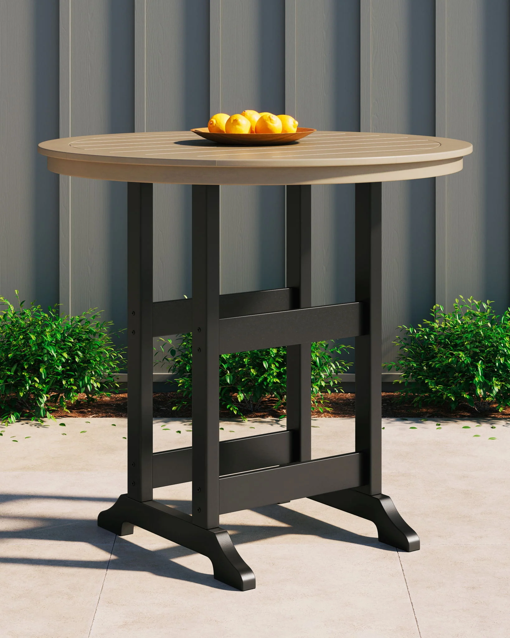 Fairen Trail - Round Bar Table w/Umb OPT - Black / Driftwood