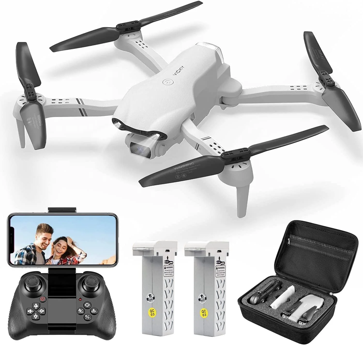 DRONEEYE 4DF10 Foldable Drone - with 1080P Camera for Adults,RC Quadcopter with WiFi FPV Live Video for Kids Beginners,Trajectory Flight, App Control,3D Flips,Altitude Hold,2 Batteries,Carrying Case
