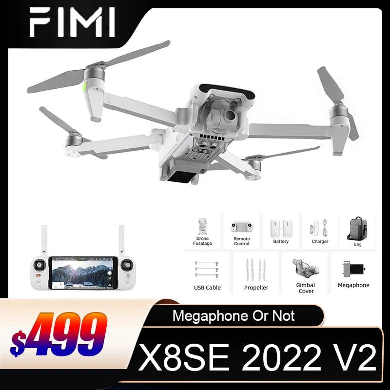 FIMI x8se 2022 V2 Camera Drone - 3-axis Gimbal 4K HD Camera 10km 35Mins Flight Wifi GPS Drone Megaphone Version RC Quadcopter