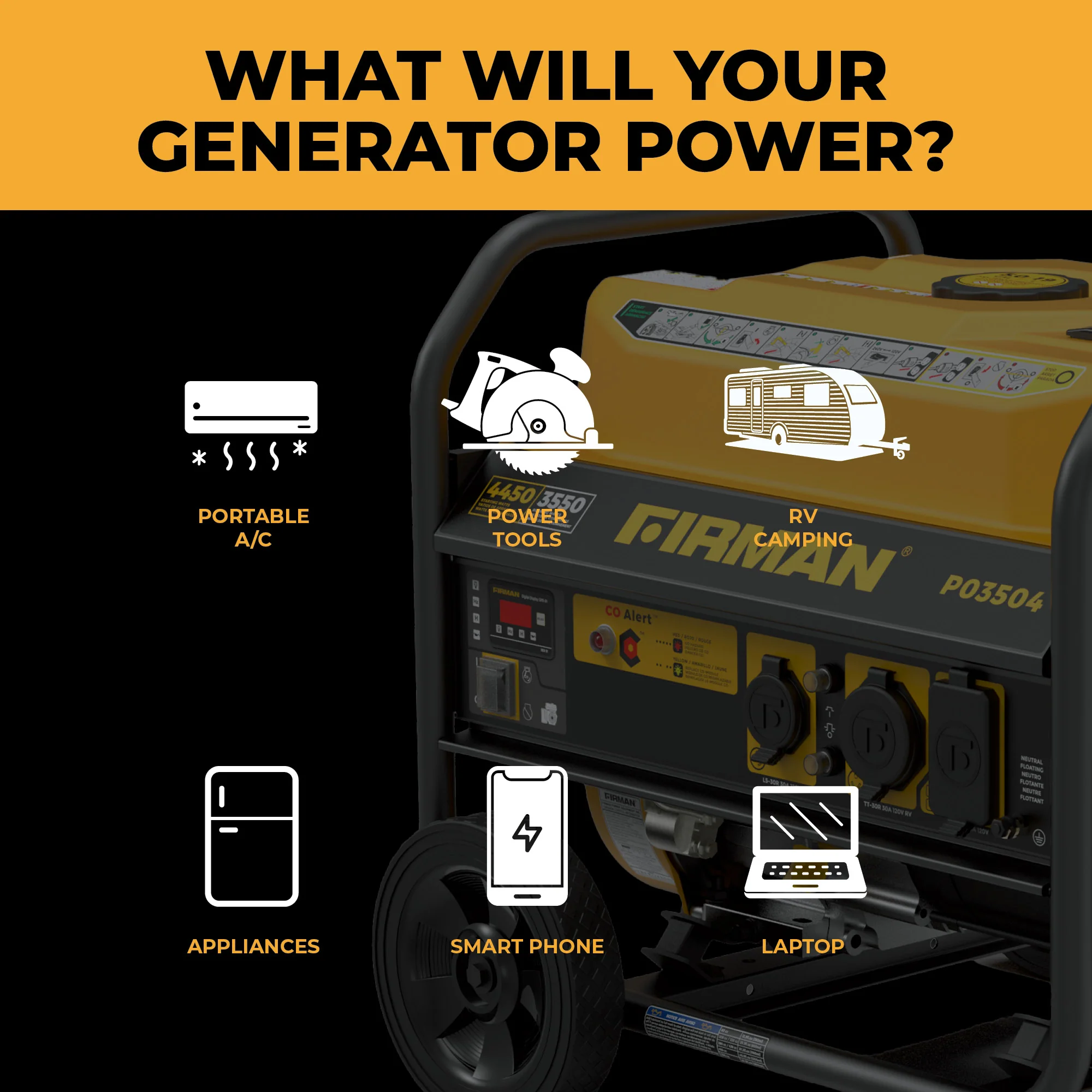 Refurbished Gas Portable Generator 4450W Recoil Start 120V with CO alert