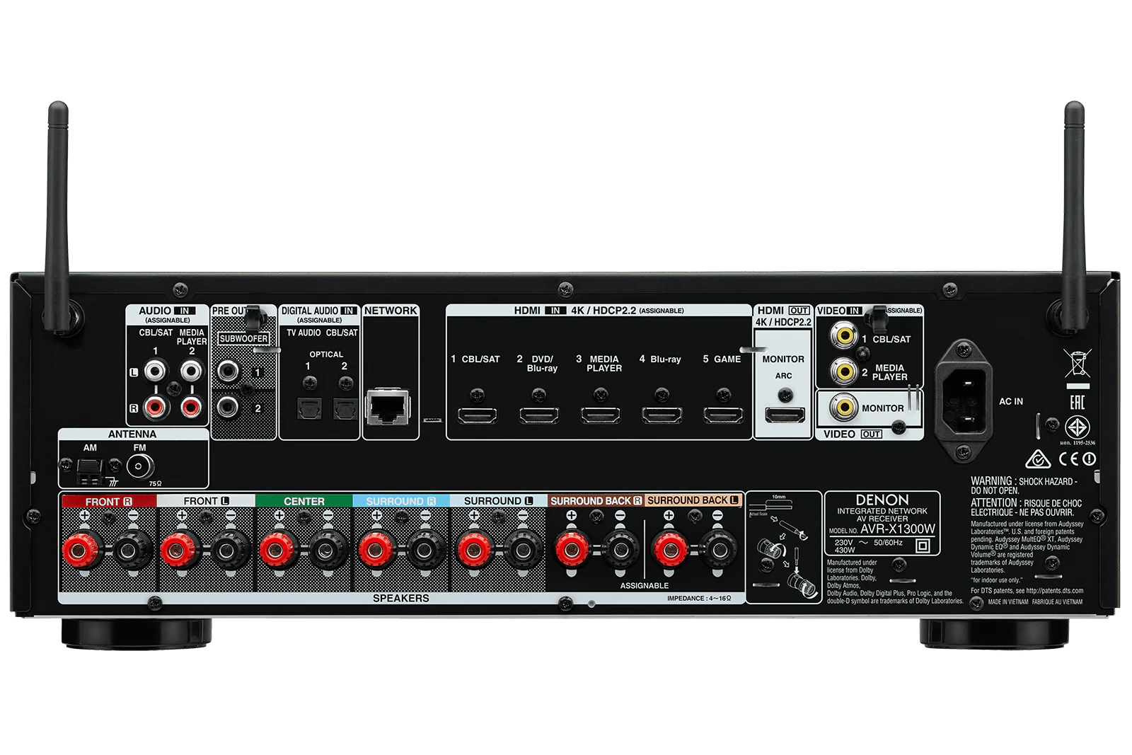 Denon AVR-X1300W 7.2 Channel 220 Volt Audio/Video Receiver with Wi-Fi