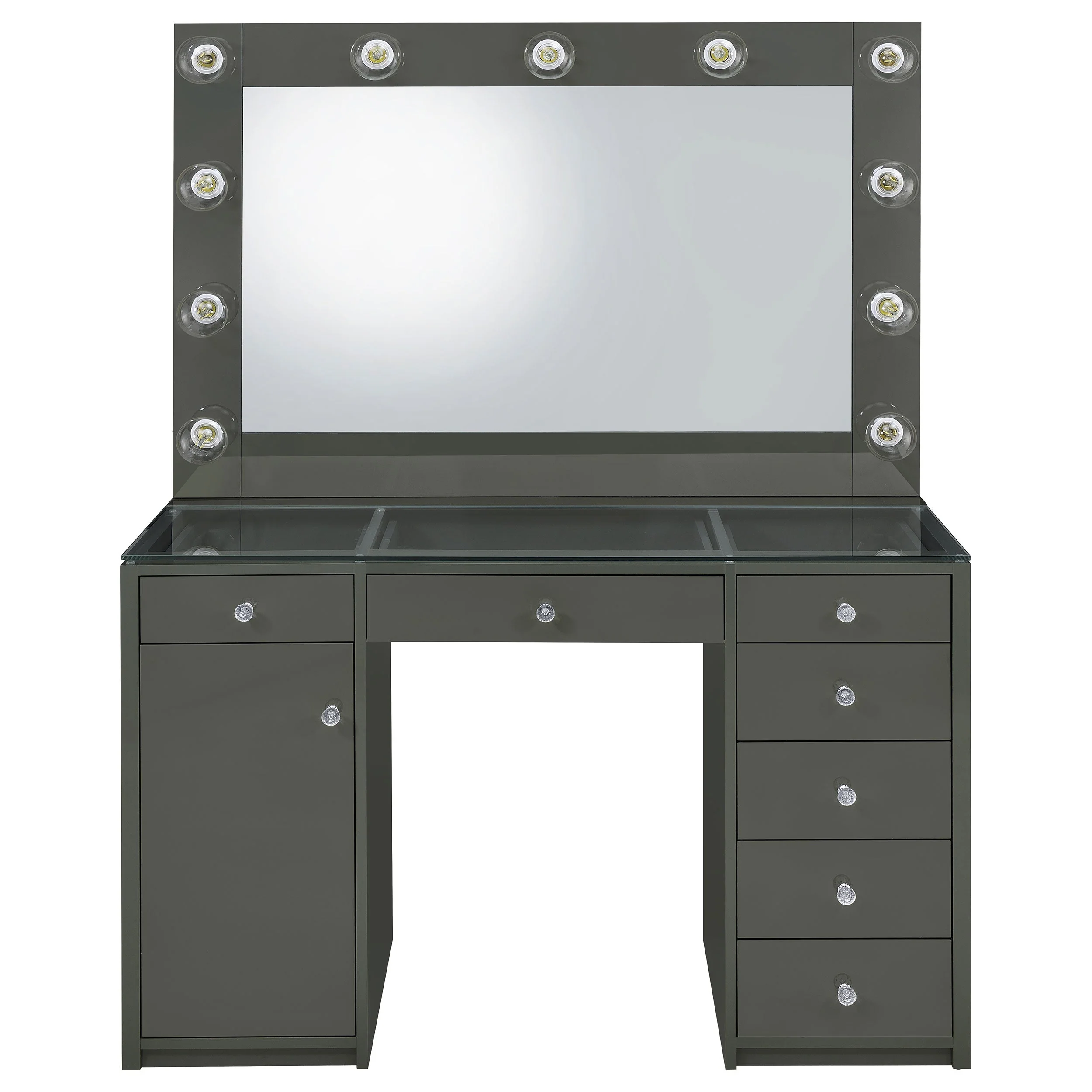 Acena 7-drawer Vanity Set with Lighting Black High Gloss