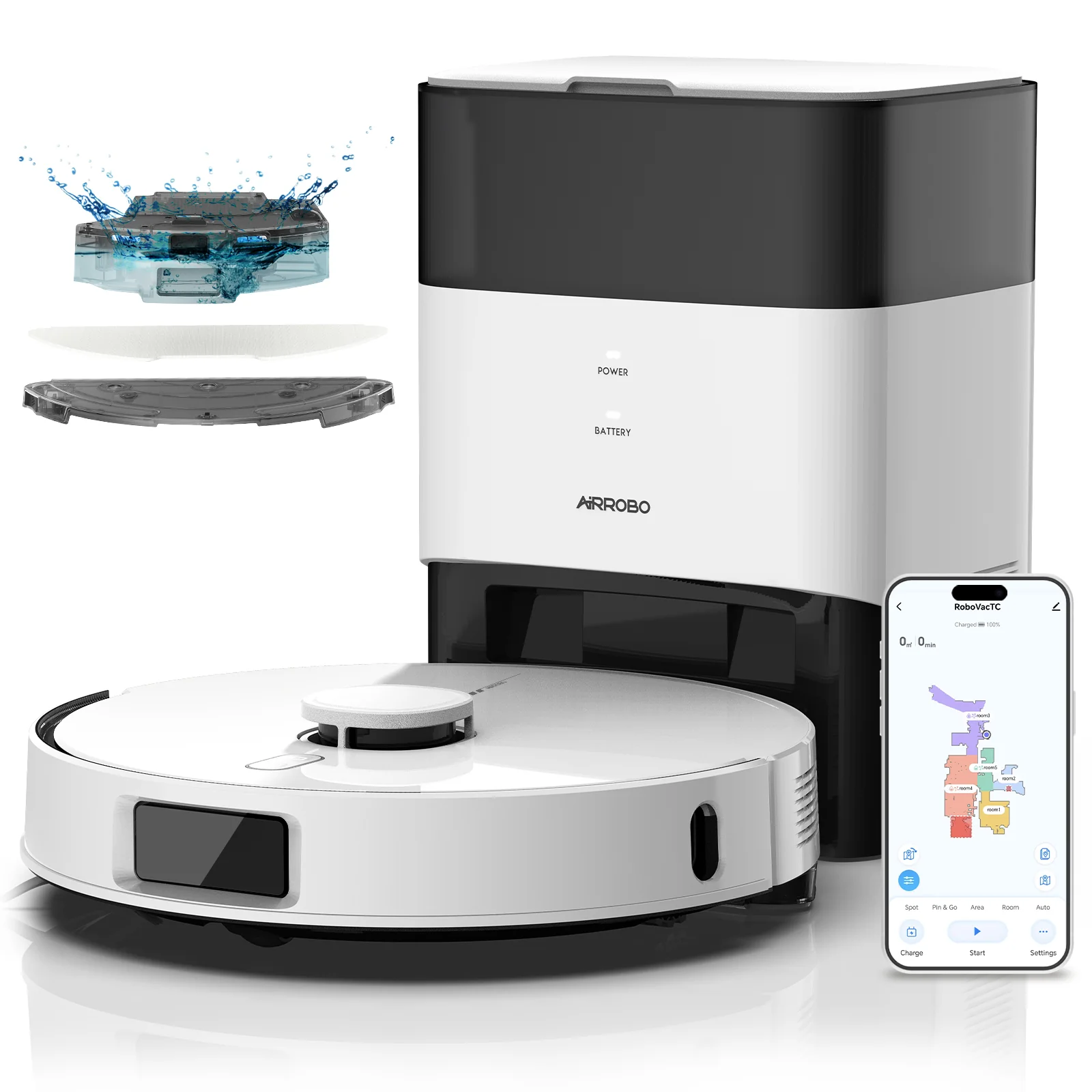 AIRROBO L60+ Self-Empty Robot Vacuum and Mop Cleaner with Ultrasonic Carpet Detection,6000Pa Suction,Laser Obstacle Avoidance,240min Long Runtime