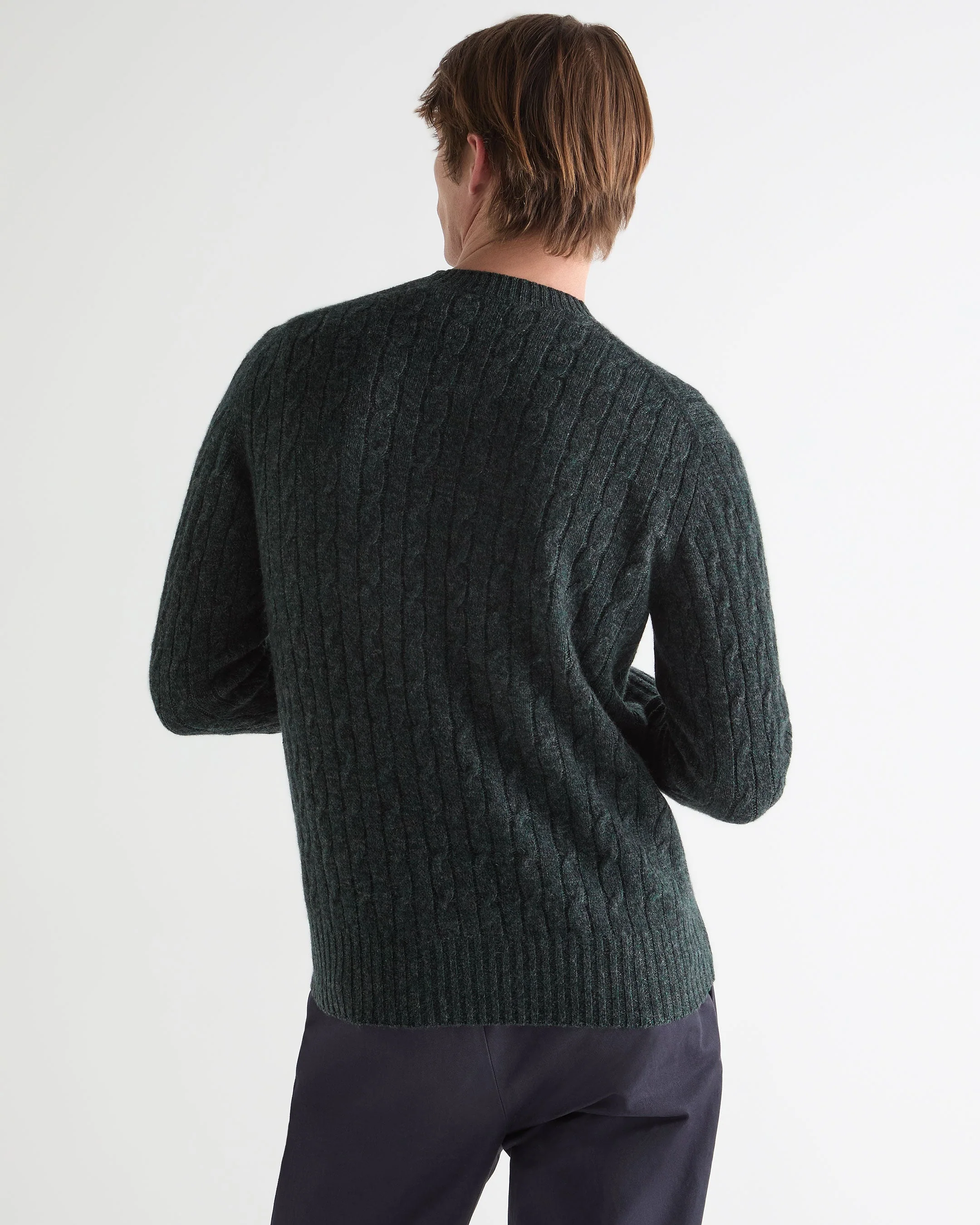 Men's Thames Cable Round Neck Cashmere Sweater Green Melange