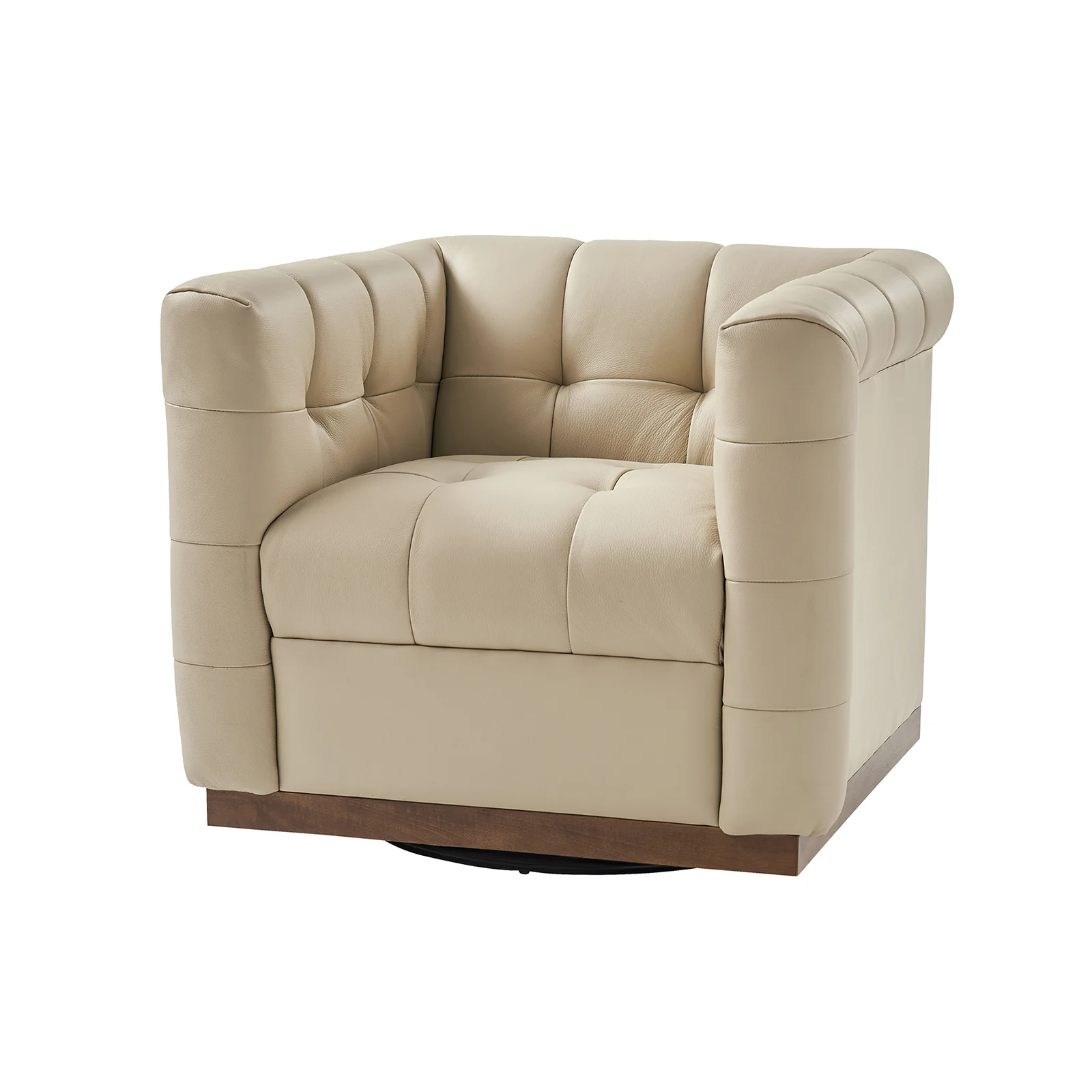 Arnold Genuine Leather Swivel Club Chair in Beige
