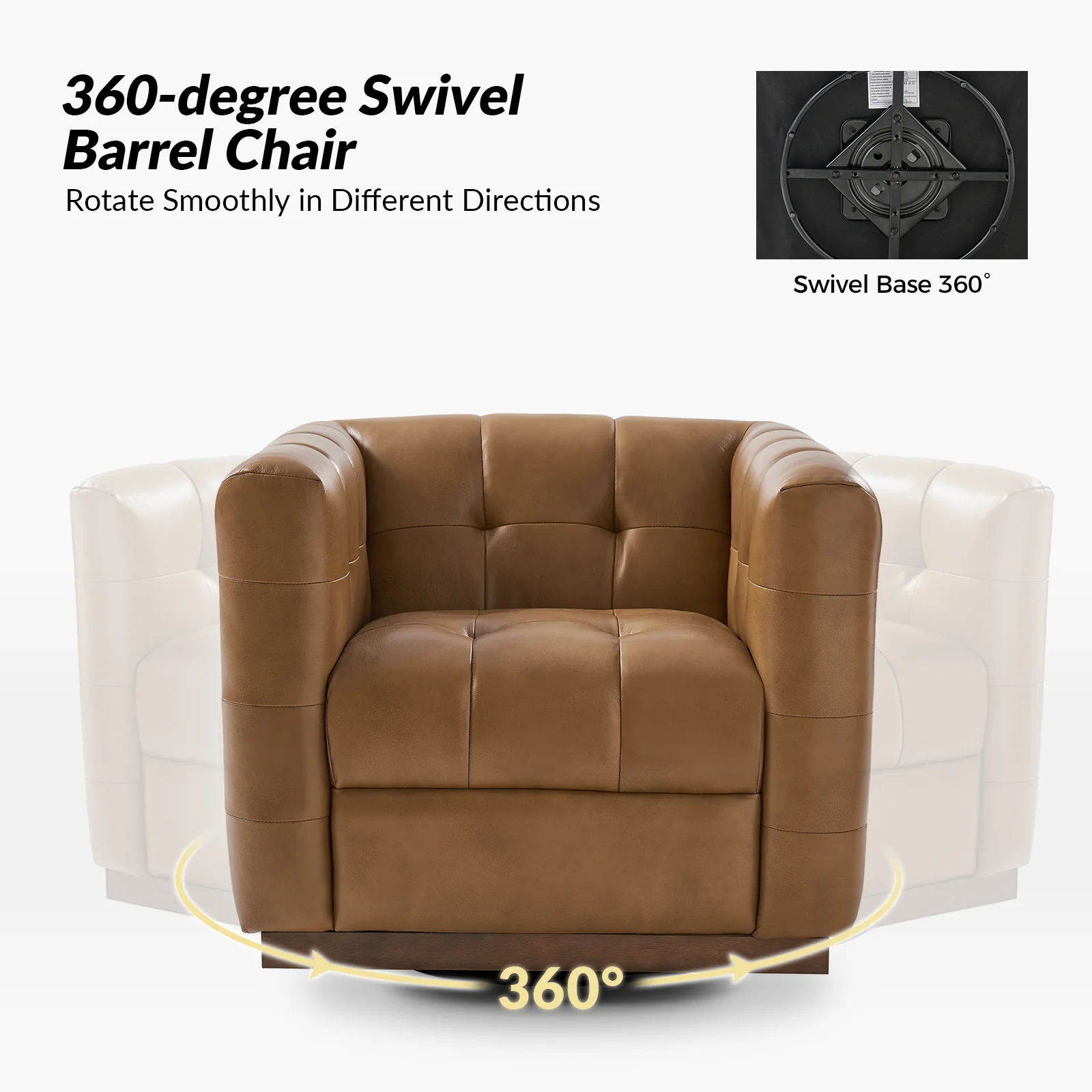 Arnold Genuine Leather Swivel Club Chair in Camel