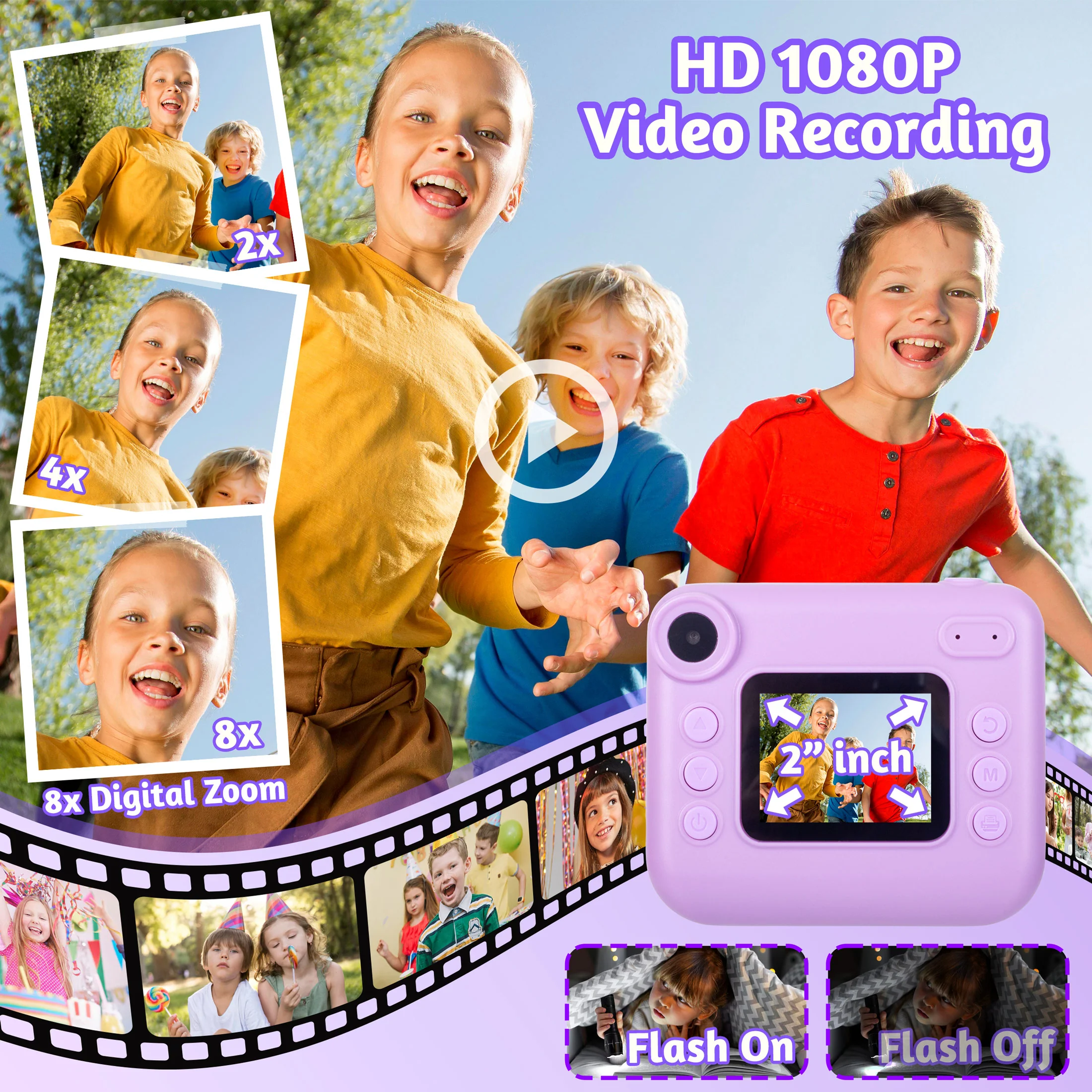 Kids 48MP Instant Print Camera with Dual Lens and 1080P HD Video
