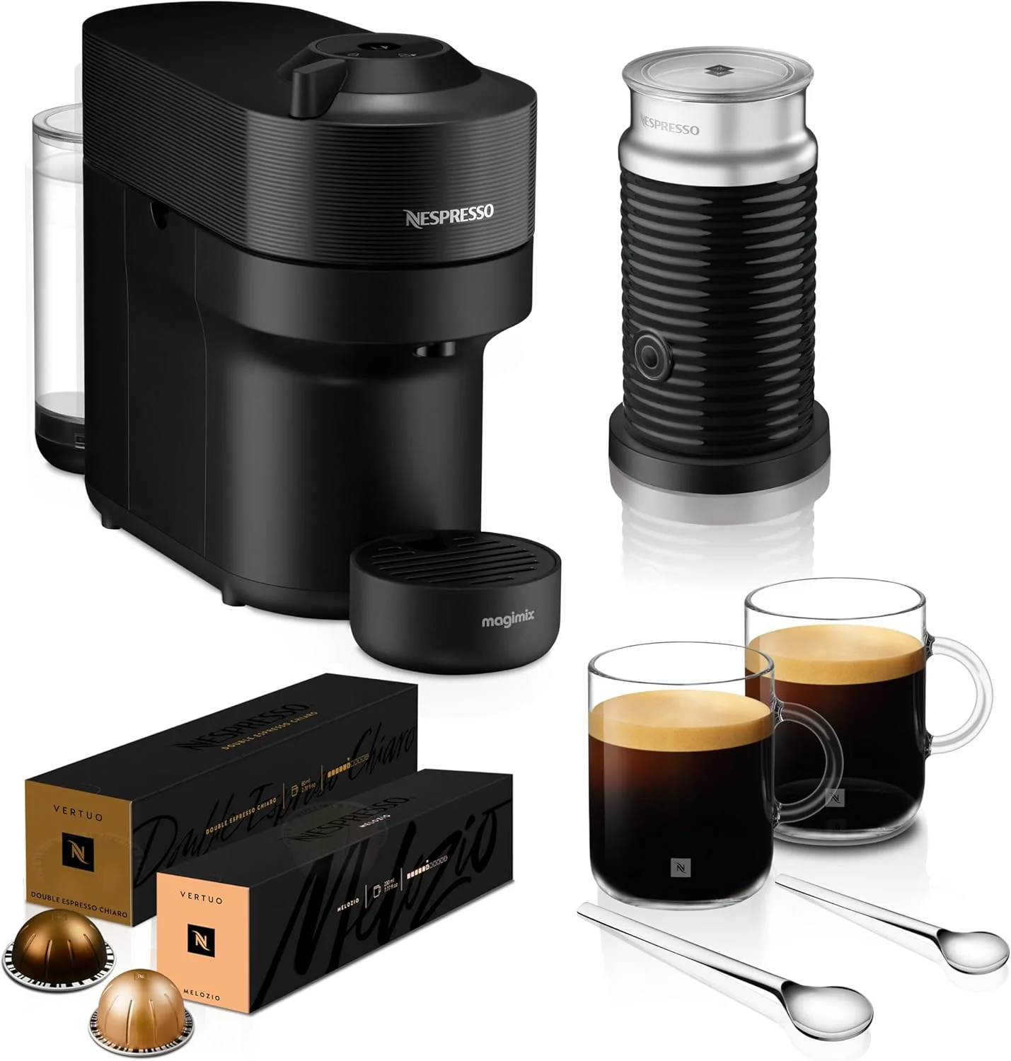 Nespresso Vertuo 220 volt coffee maker package 220v 240 volts nespresso package with milk frother 20 pods mugs and spoons