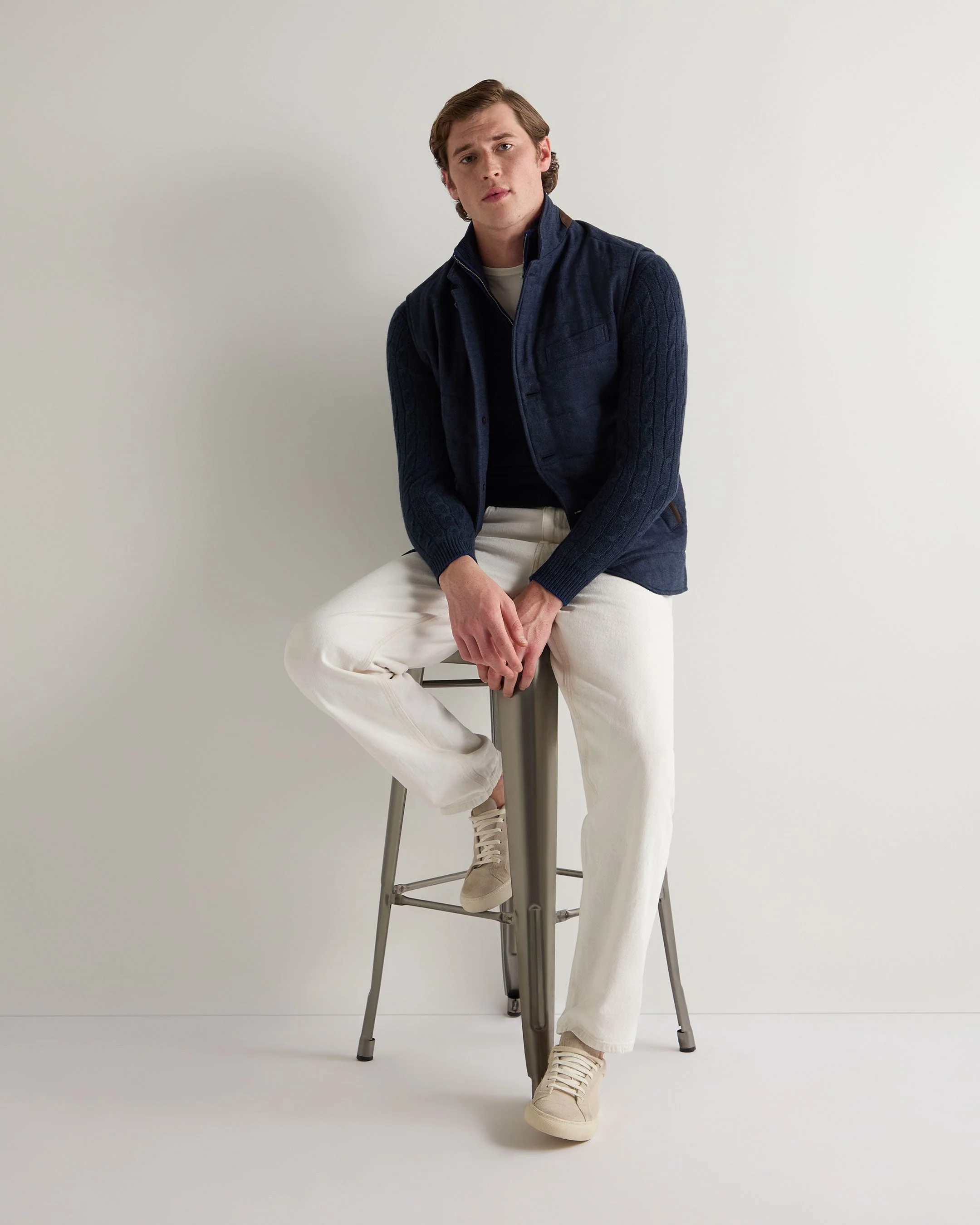 Men's Albemarle Cable Half Zip Cashmere Jumper Indigo Blue