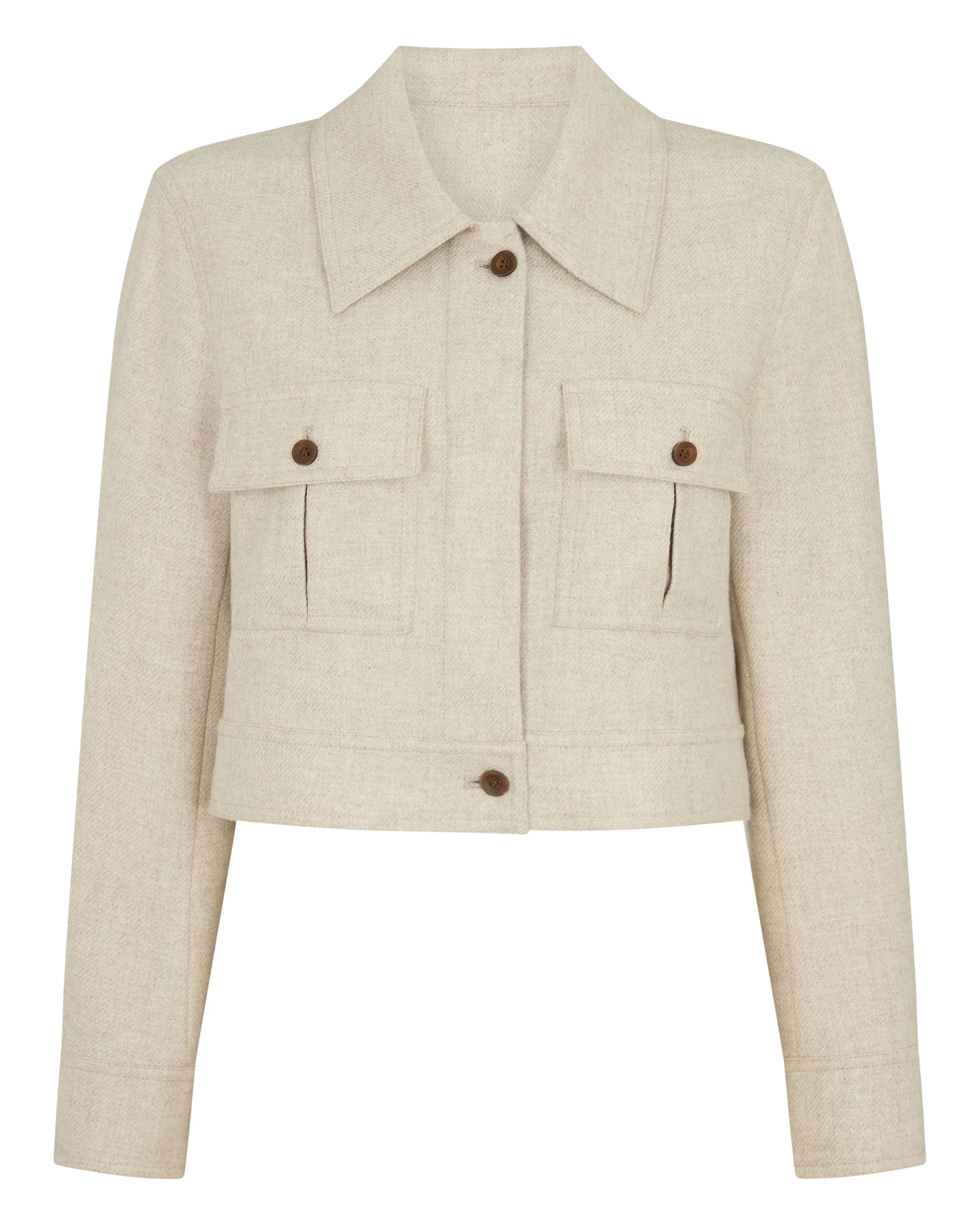 Women's Woven Cashmere Cropped Jacket Beige Brown