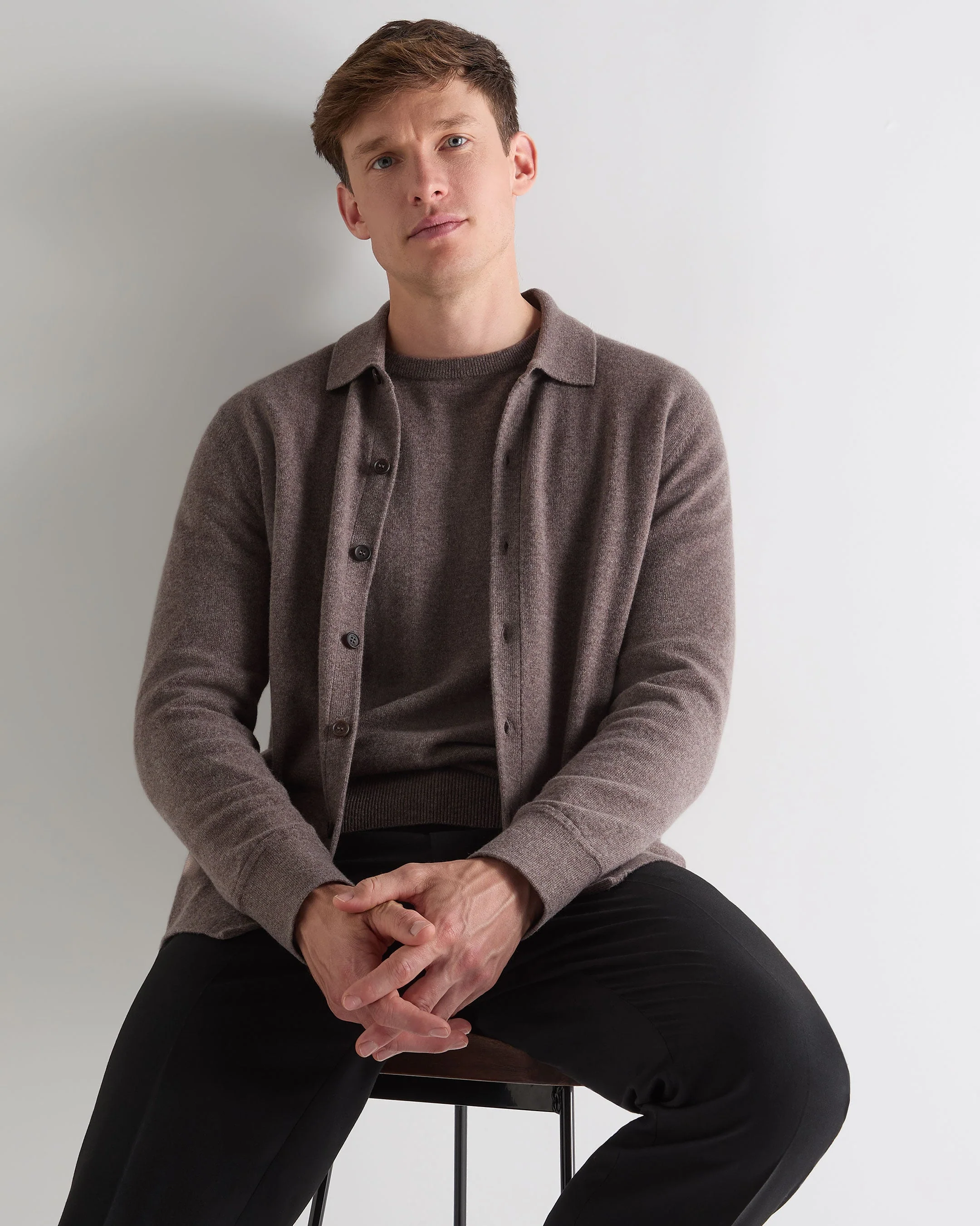 Men's Putney Cashmere Polo Shirt Otter Brown