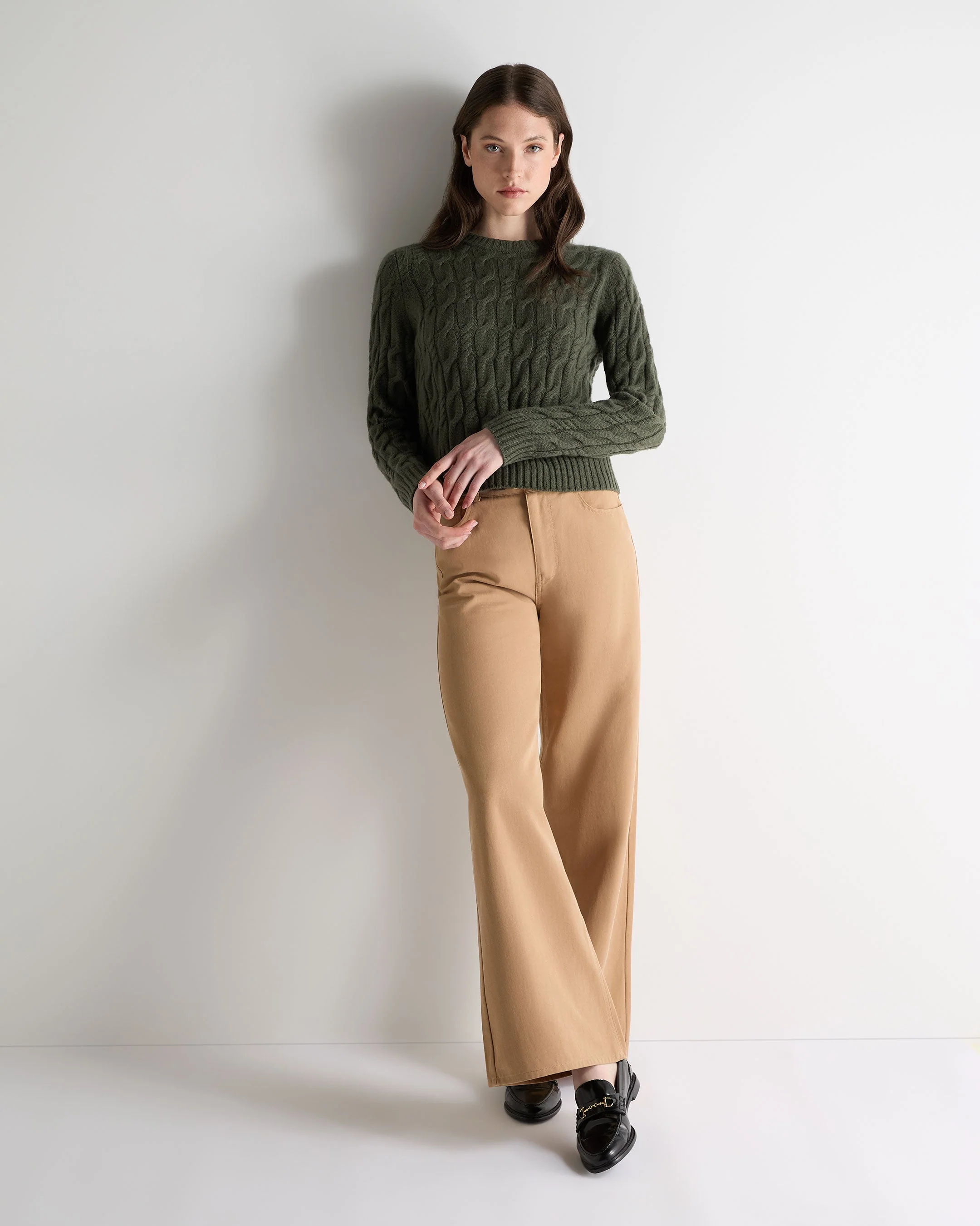 Women's Cable Cashmere Sweater Army Green