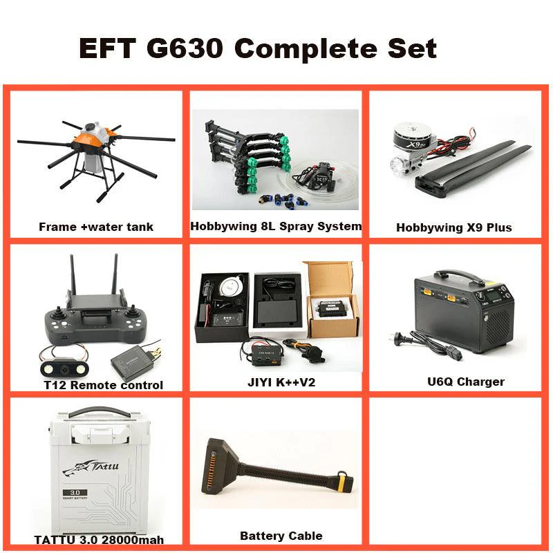 EFT G630 30L Agriculture Drone - 6 axis 30L Take-off Weight 63kg payload seed sprayer seeder spreader compact with Hobbywing X9 Plus JIYI K++ V2 FC, Skydroid T12