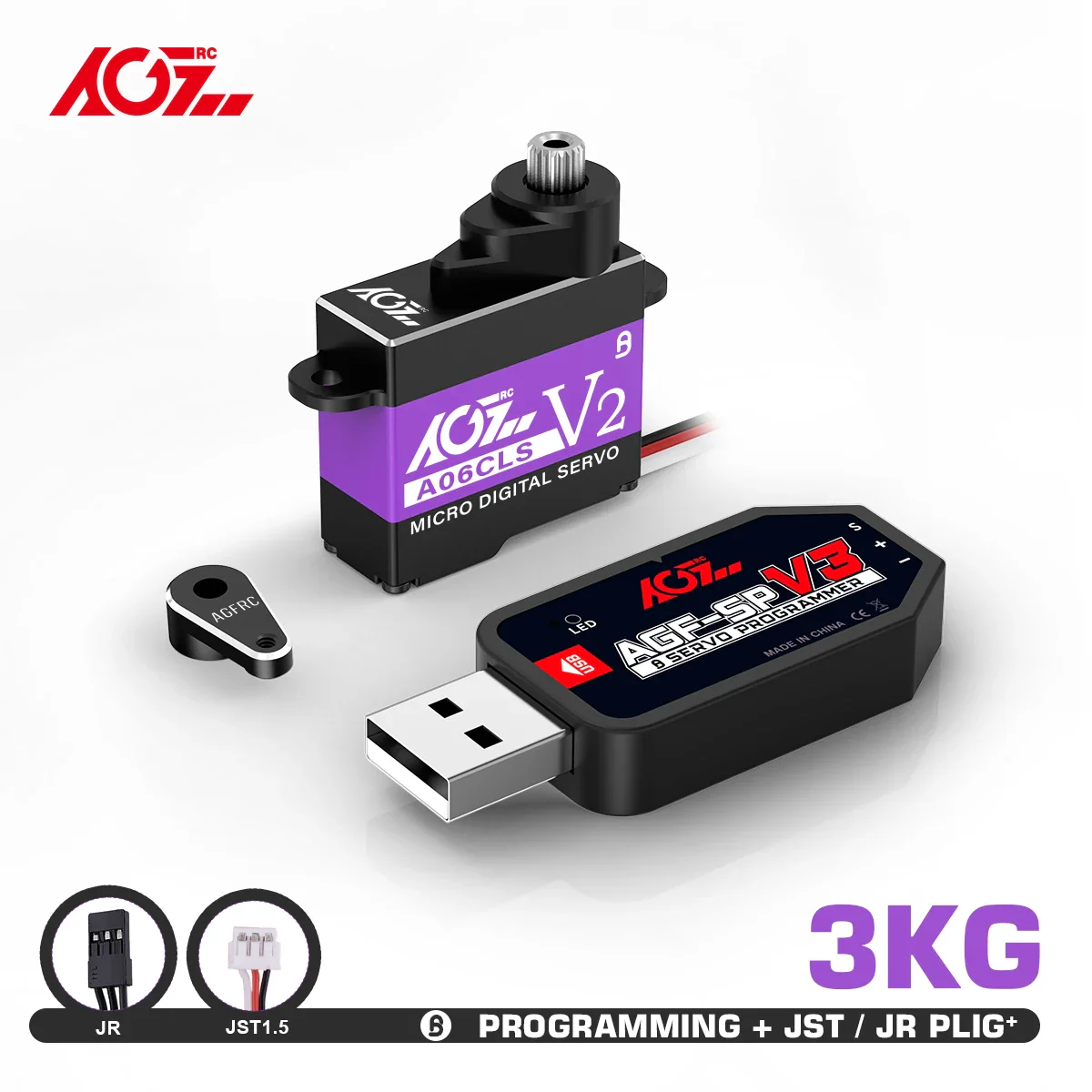 AGFRC A06CLS V2 - 3.0KG 6g Titanium Gear Super Fast Programmable Micro Servo For 1/18 1/24 1/27 1/28 Mini Car GLR GLA MRZ Airplane