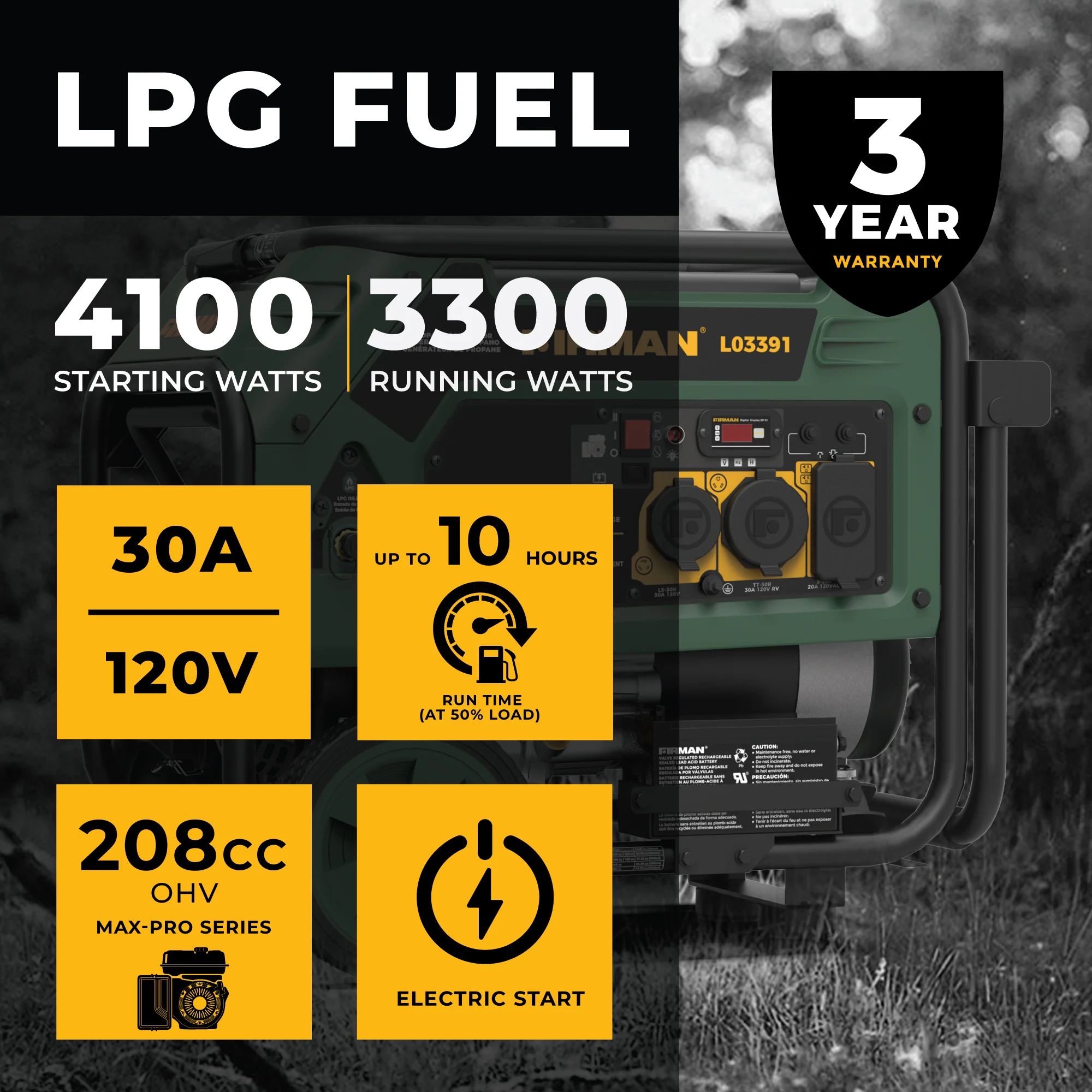 LPG Portable Generator 4100W Electric Start