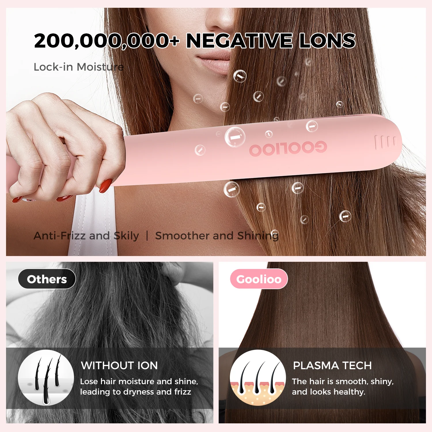 Goolioo Hair Straightener, 1 inch Flat Iron Hair Straightening, Fast Heating, Dual Voltage, Pink