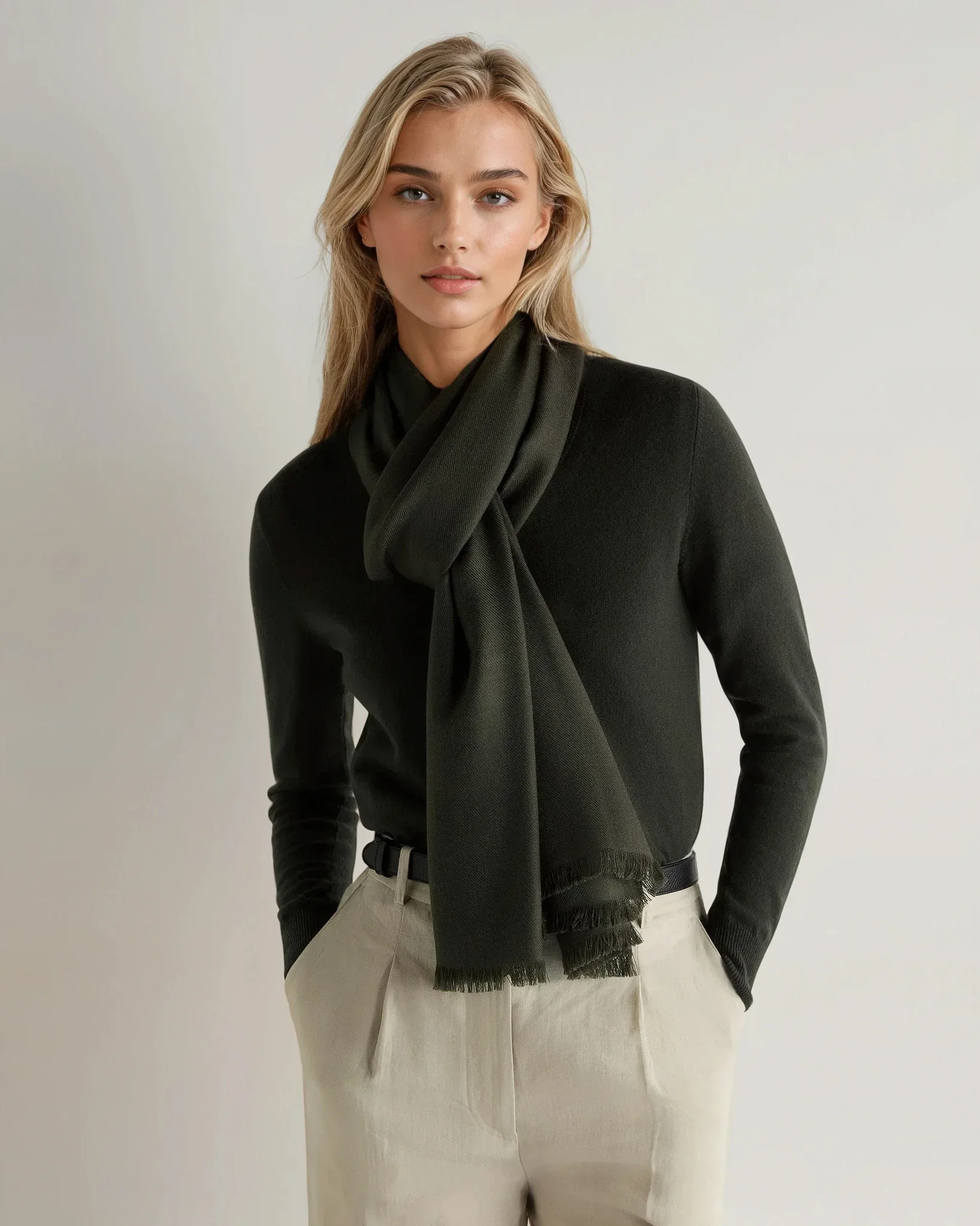 Women's Pashmina Cashmere Shawl Arabica Khaki Green