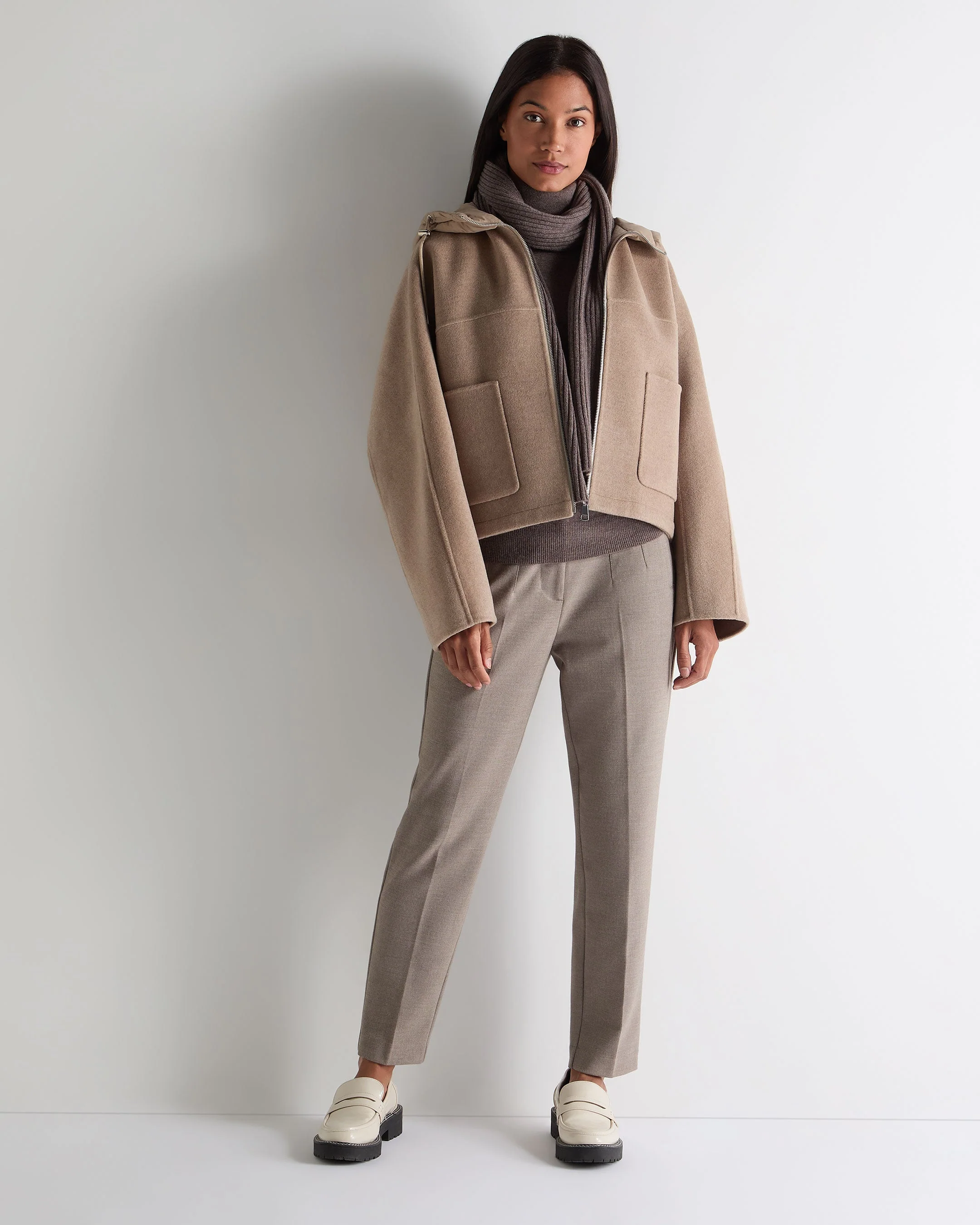 Women's Down Hood Jacket Taupe Brown