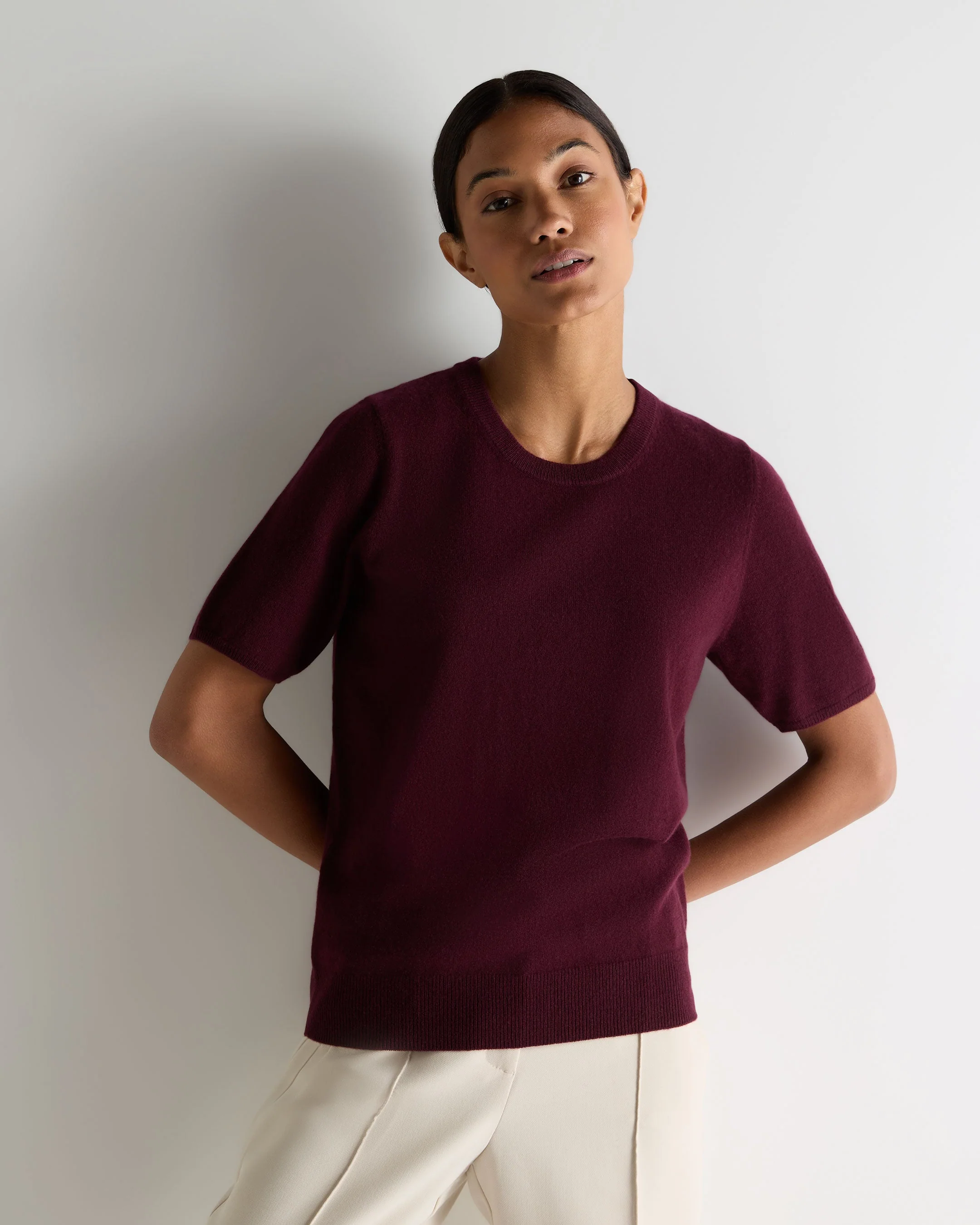 Women's Milly Classic Cashmere T-Shirt Bordeaux Red