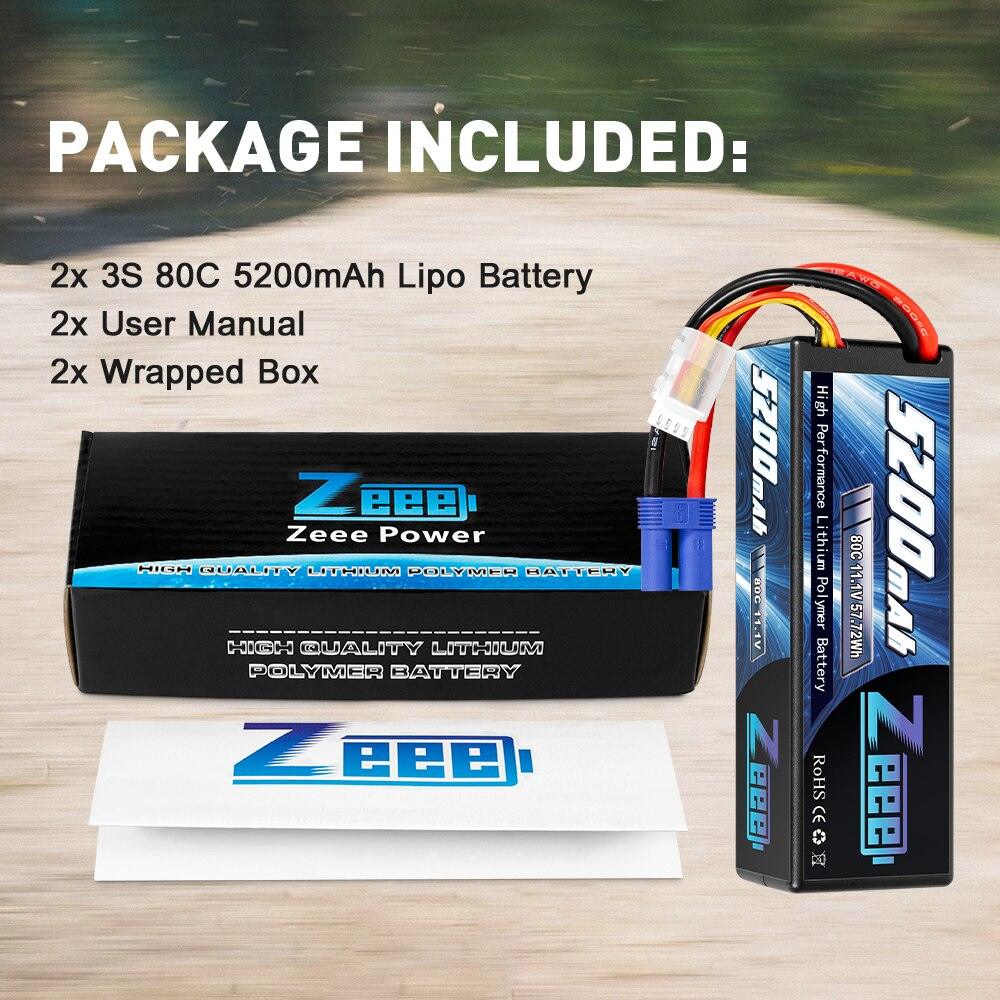 2units Zeee 11.1V 80C 5200mAh 3S Lipo Battery with EC5 Connector Hardcase Battery for RC Car Boat Truck Helicopter Airplane FPV Drone Battery