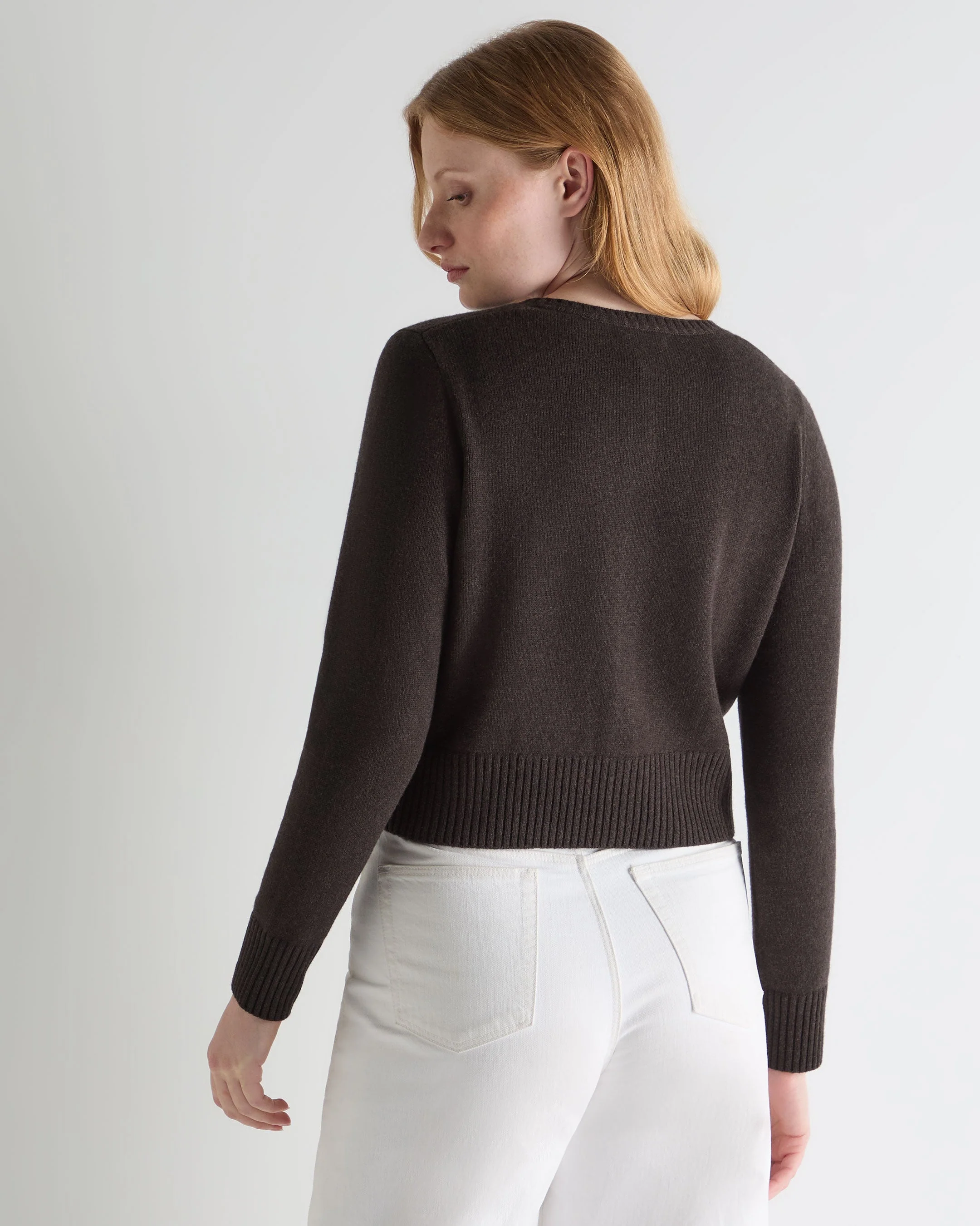 Women's Chunky Crop Cashmere Cardigan Chocolate Brown