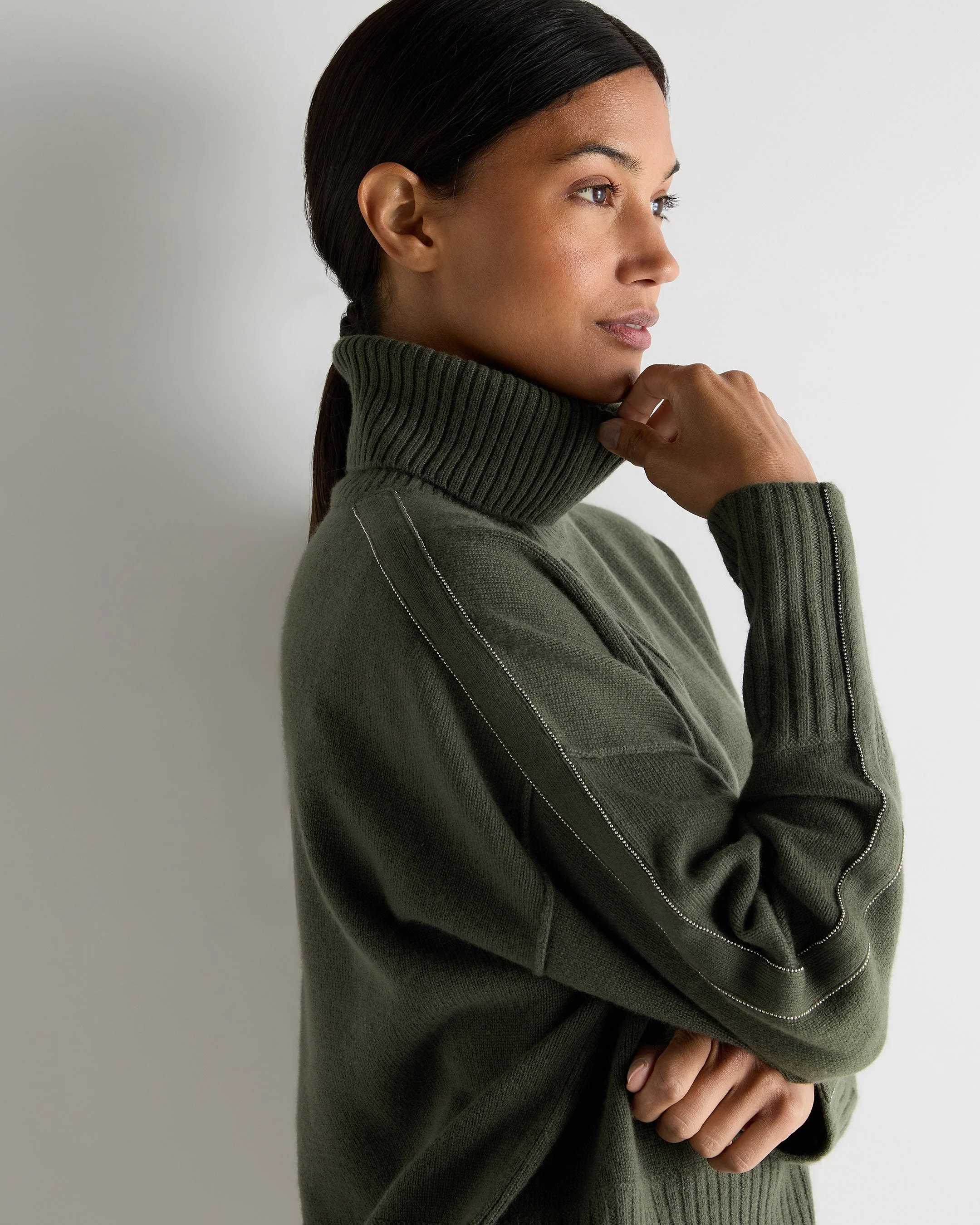 Women's Mollie Metal Turtle Neck Cashmere Sweater Army Green
