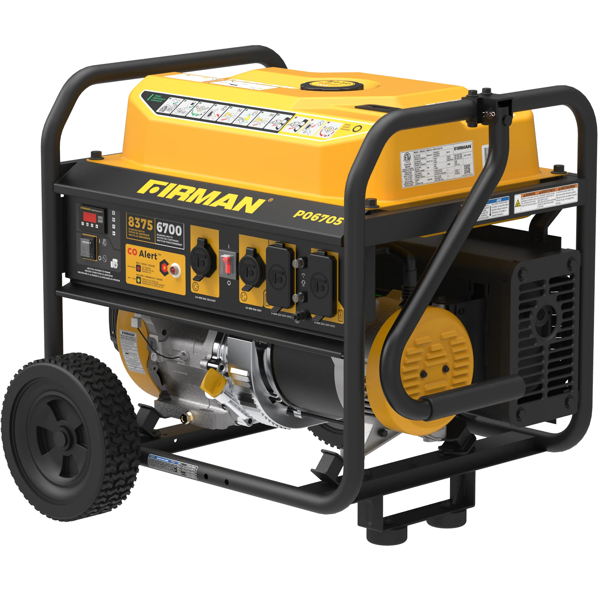 Gas Portable Generator 8375W Recoil Start 120/240V With CO Alert