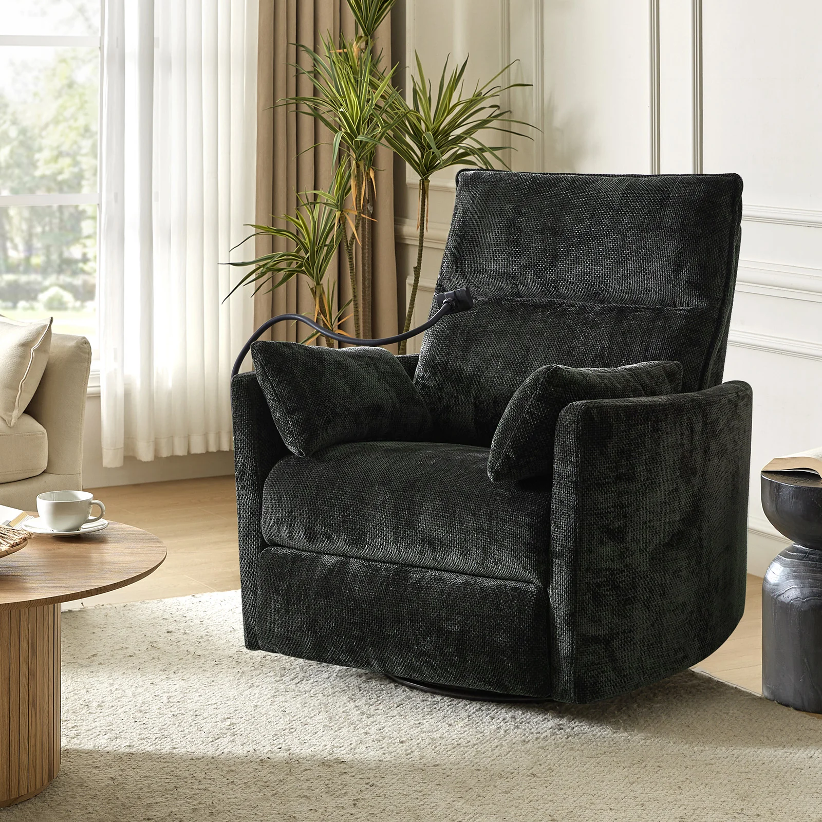 Archibald Power Rocking Swivel Nursery Recliner in Charcoal