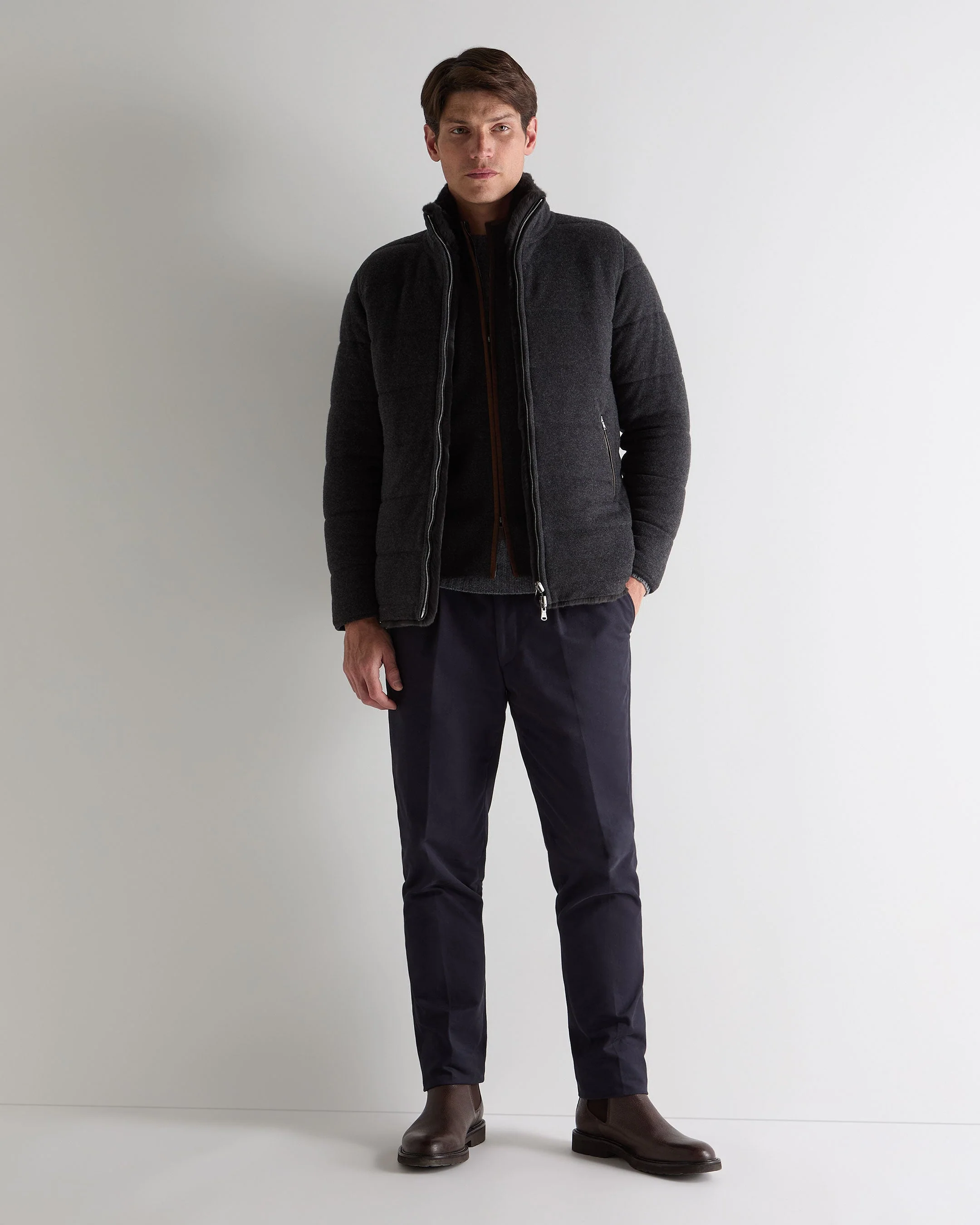 Men's Whistler Fur Quilted Cashmere Jacket Deep Charcoal Grey