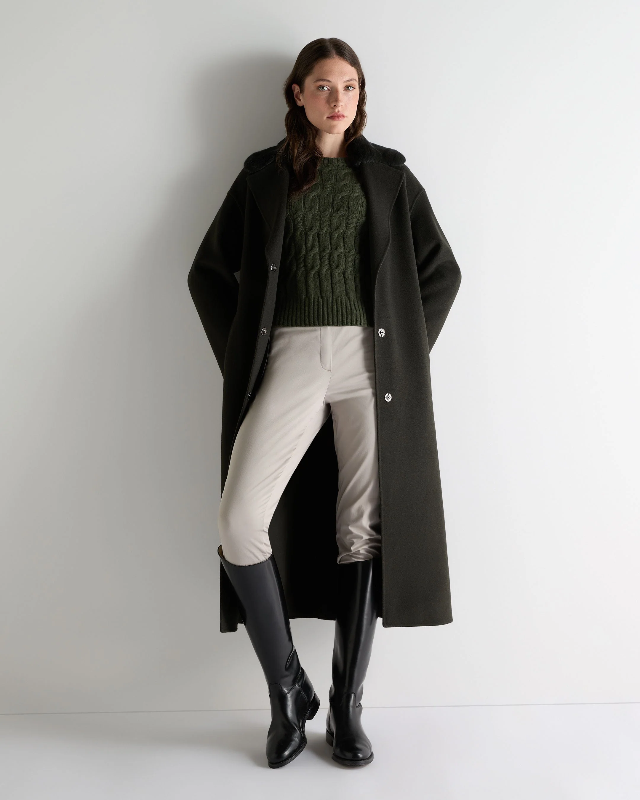 Women's Fur Collar Longline Coat Green