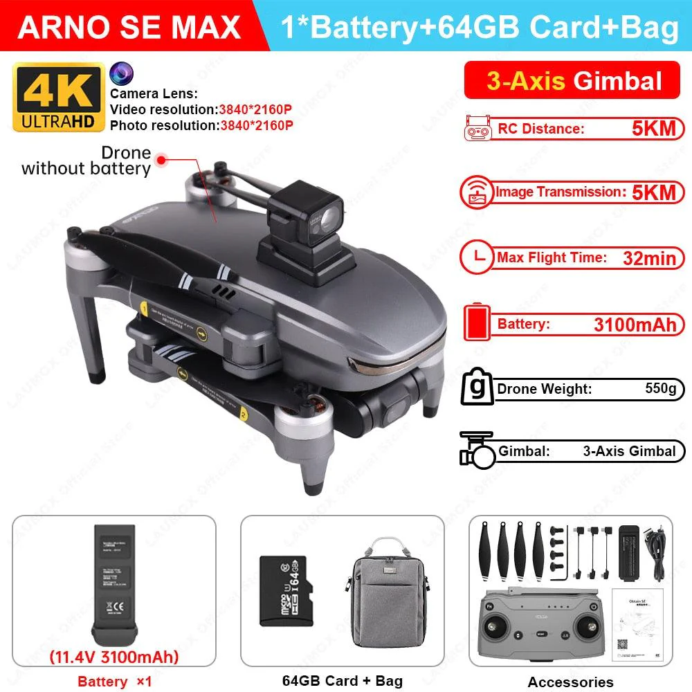 C-FLY Arno SE MAX Drone -  Profesional 4K HD Camera 3-Axis Micro Gimbal 5G Wifi GPS Drone With HD Camera FPV Brushless Foldable RC Quadcopter Professional Camera Drone