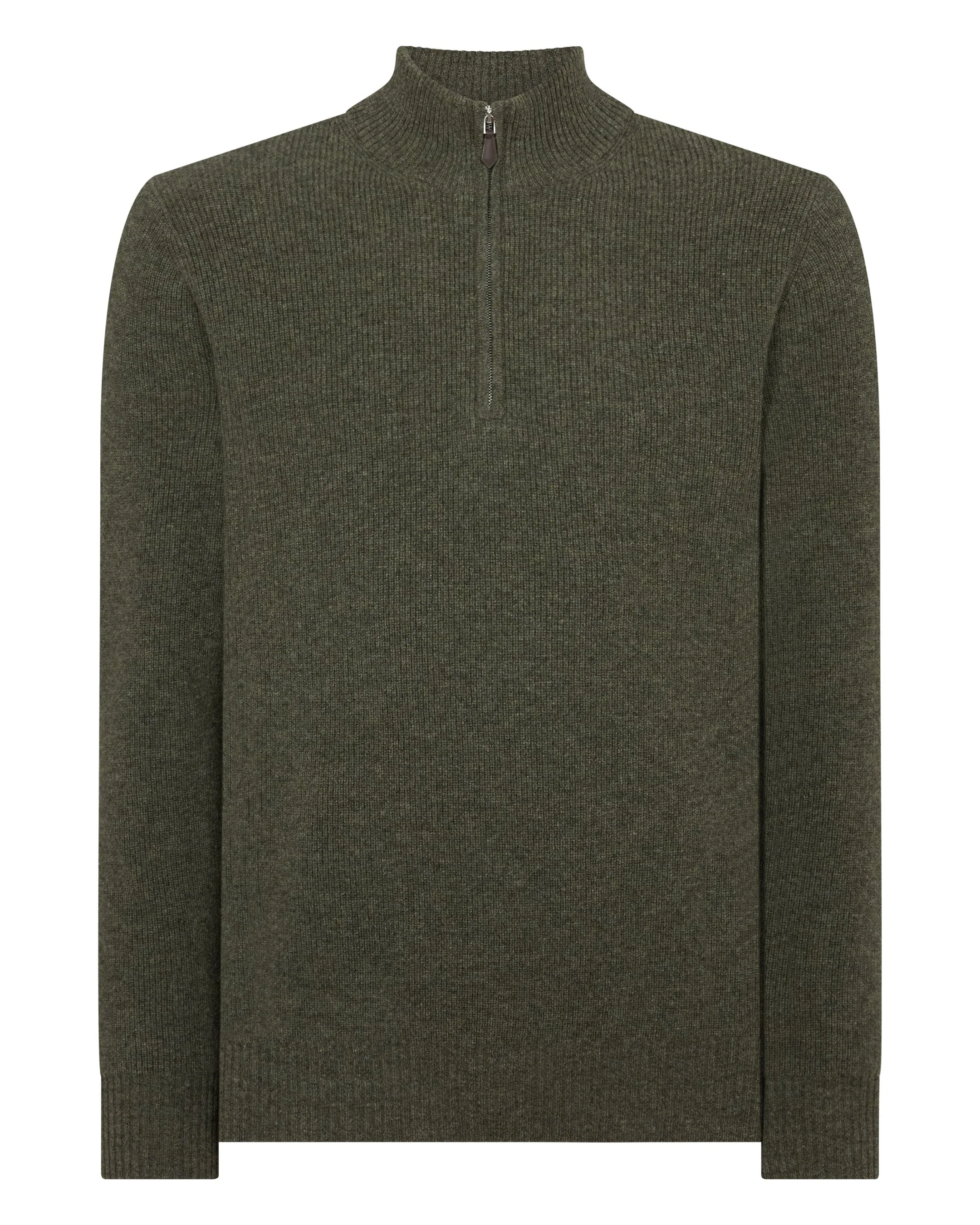 Men's Ribbed Half Zip Cashmere Jumper Moss Green