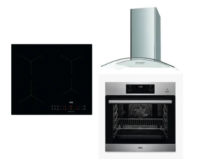 AEG 220 volt electric cooktop, built in oven, and Culina 220 volt range hood