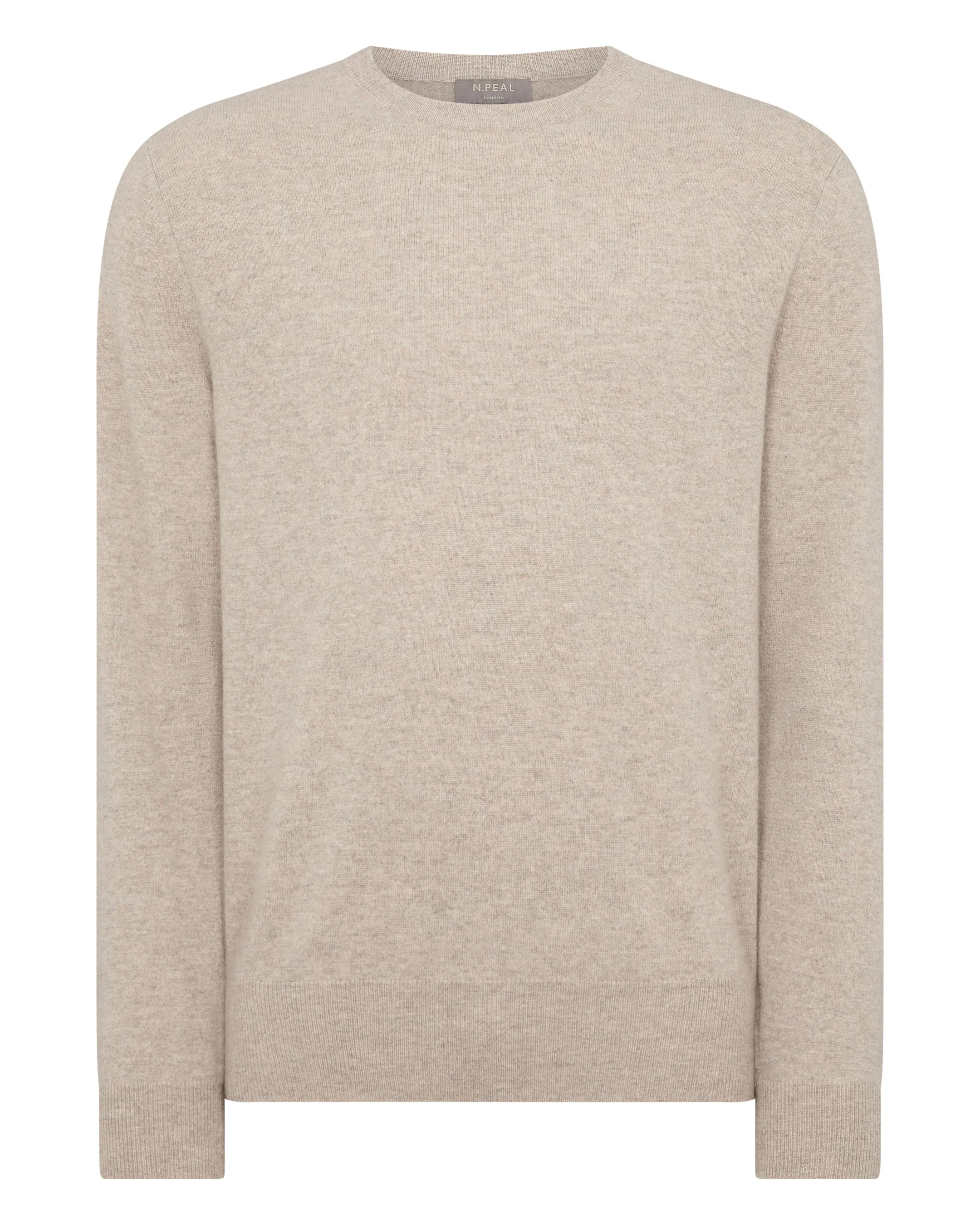 Men's Oxford Round Neck Cashmere Sweater Oatmeal Brown