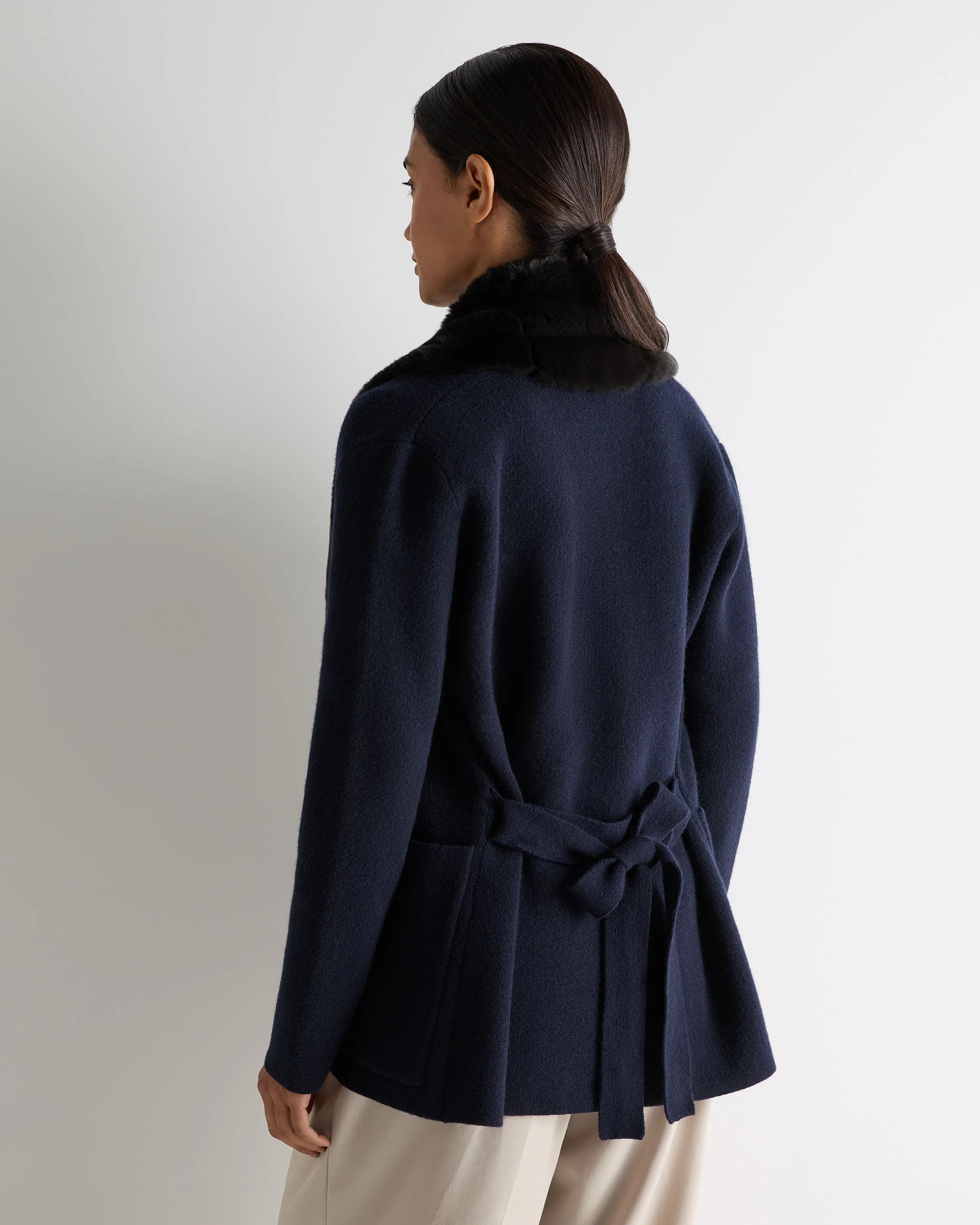 Women's Ruby Herringbone Fur Cardigan Navy Blue