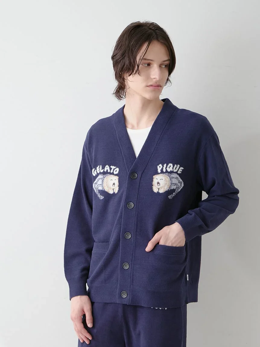 Mens Sleeping Cat Jacquard Cardigan