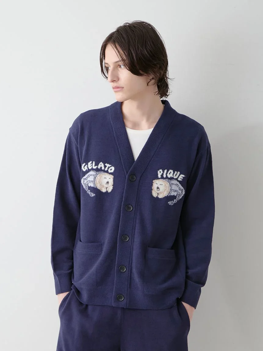 Mens Sleeping Cat Jacquard Cardigan