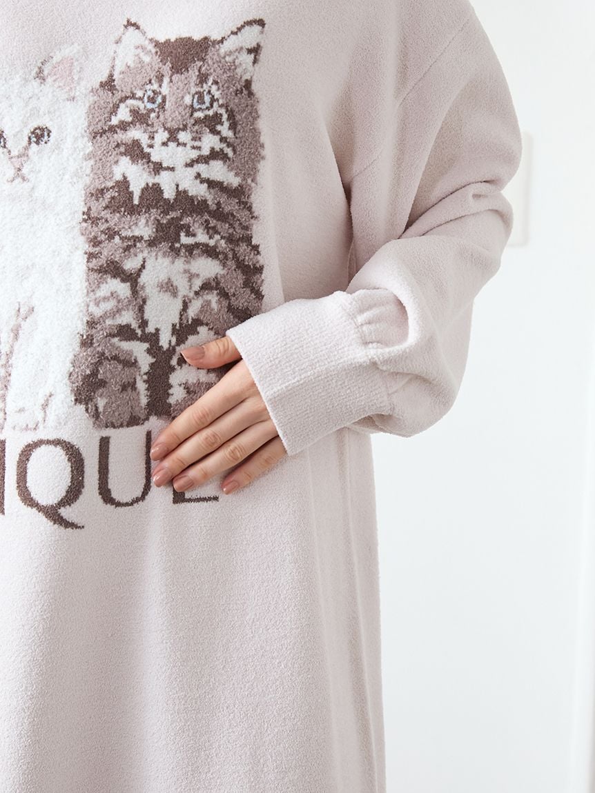 Airy Moco Twin Cats Jacquard Dress