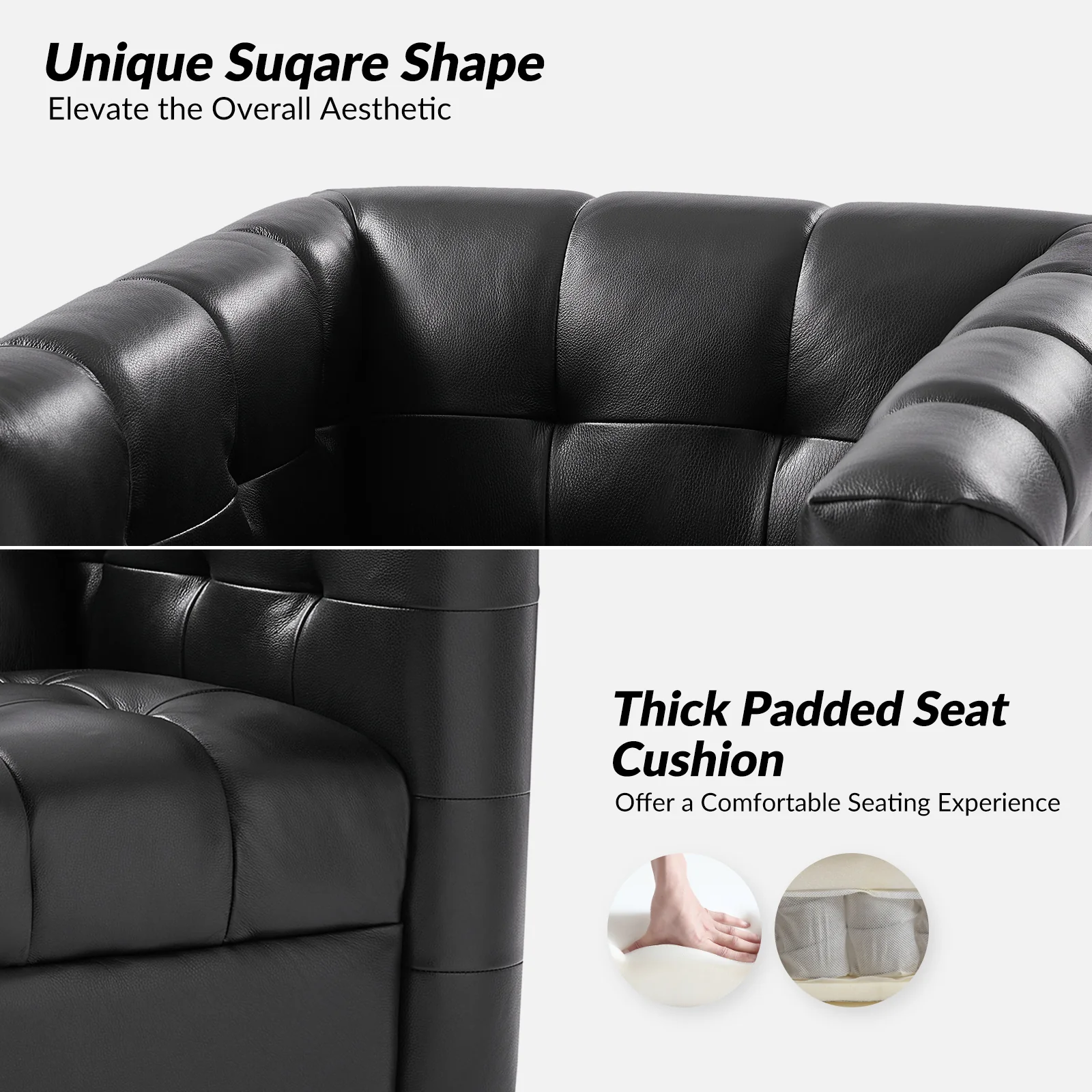 Arnold Genuine Leather Swivel Club Chair in Black