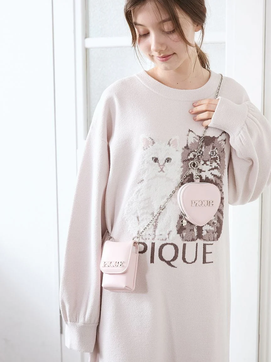 Airy Moco Twin Cats Jacquard Dress