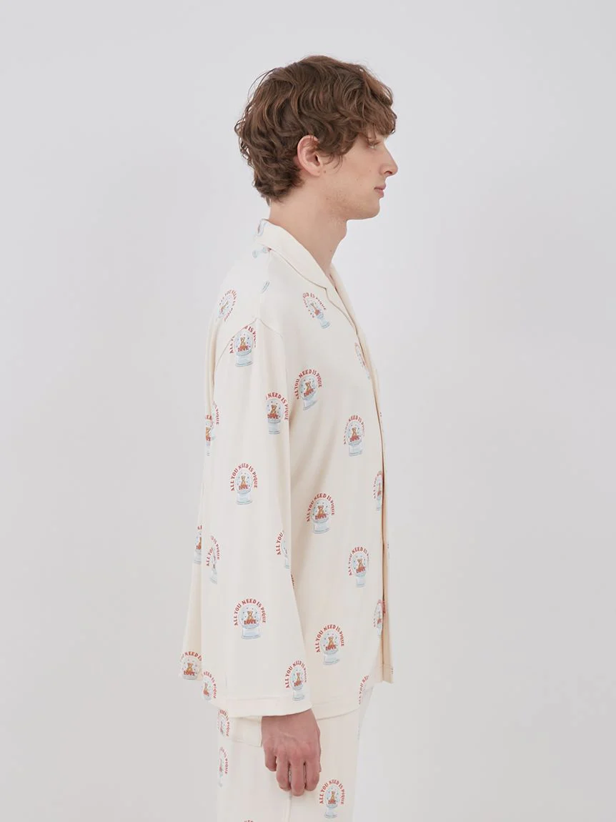 Snow Globe Bear Pattern Sleep Shirt Long Sleeve Sleepwear