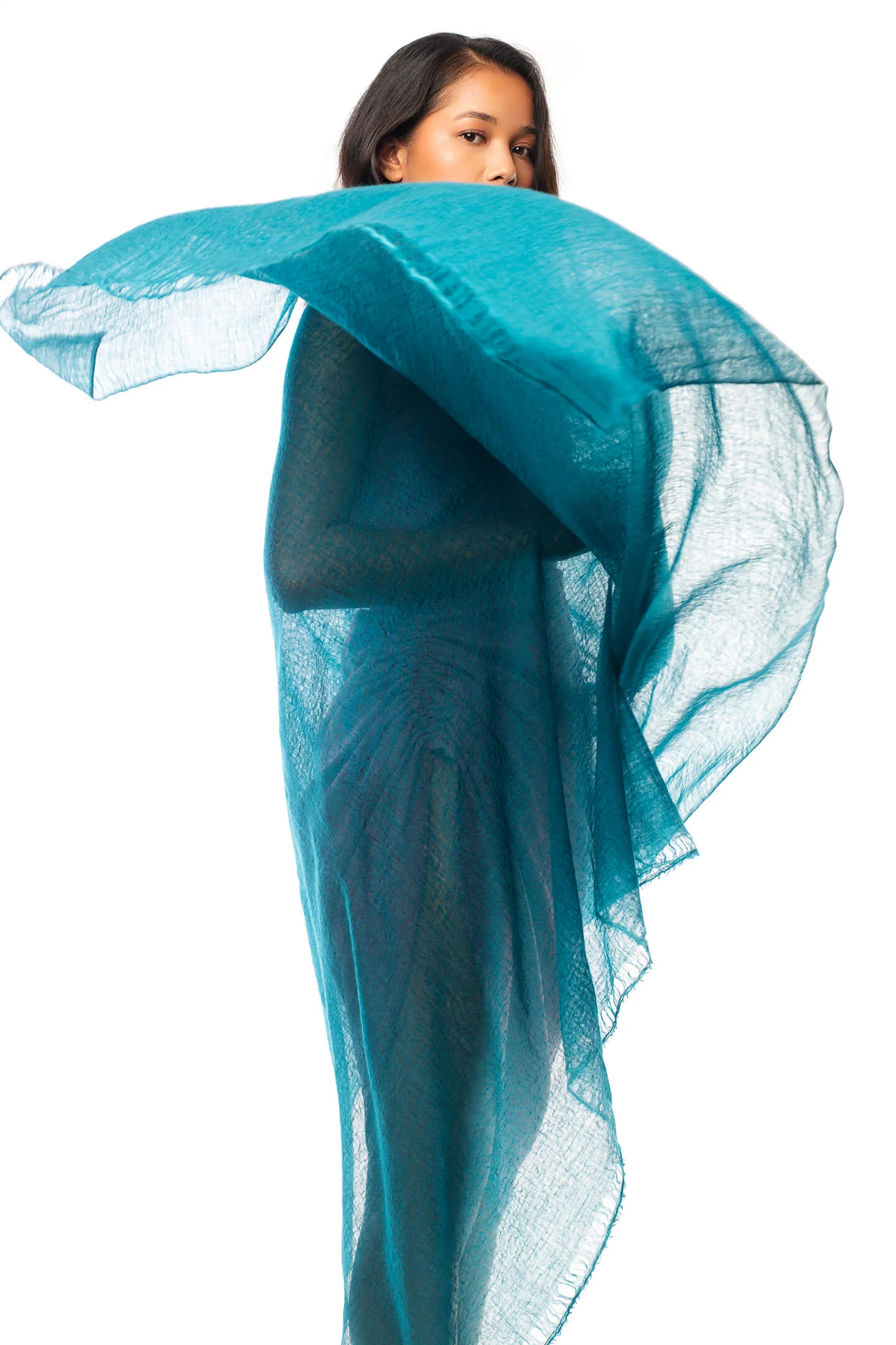 Handwoven Pure Cashmere Scarf Shawl in Emerald Green